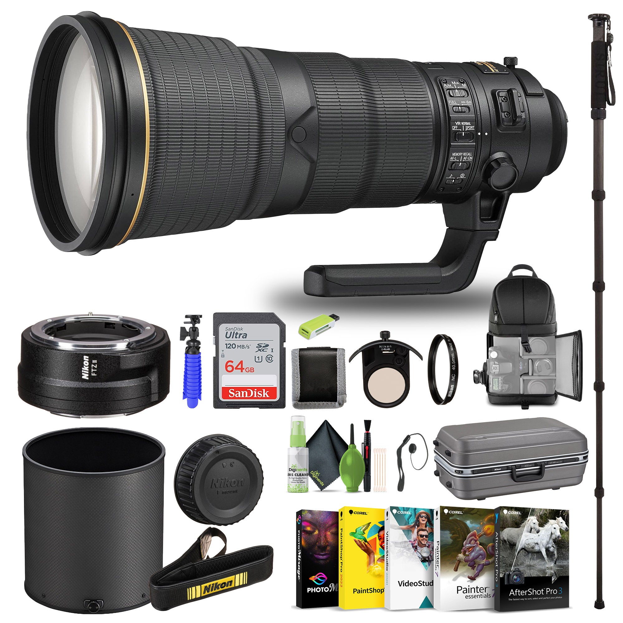 Nikon - AF-S NIKKOR 400mm f/2.8E FL ED VR Lens for DSLR Cameras 2217 + FTZ II - Bundle