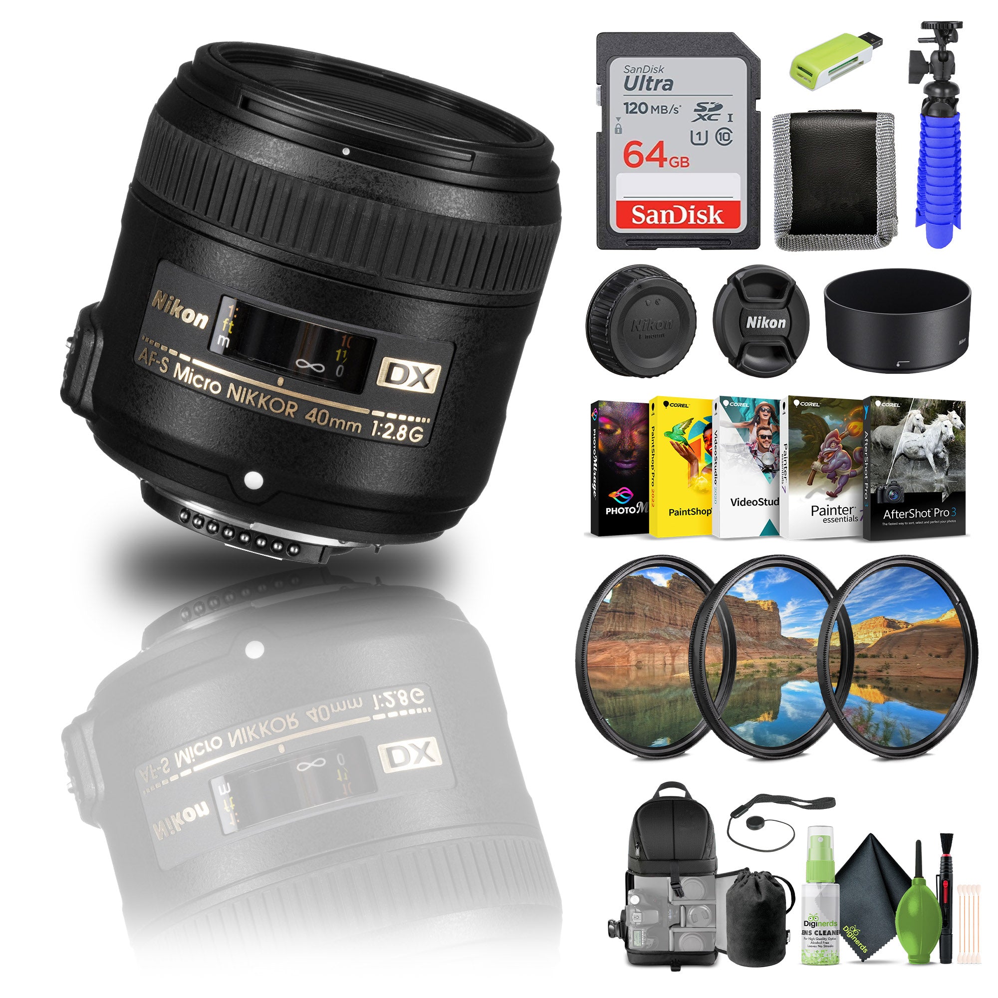 Nikon - AF-S DX Micro-NIKKOR 40mm f/2.8G Macro Lens (2200) + 64GB Card - Bundle
