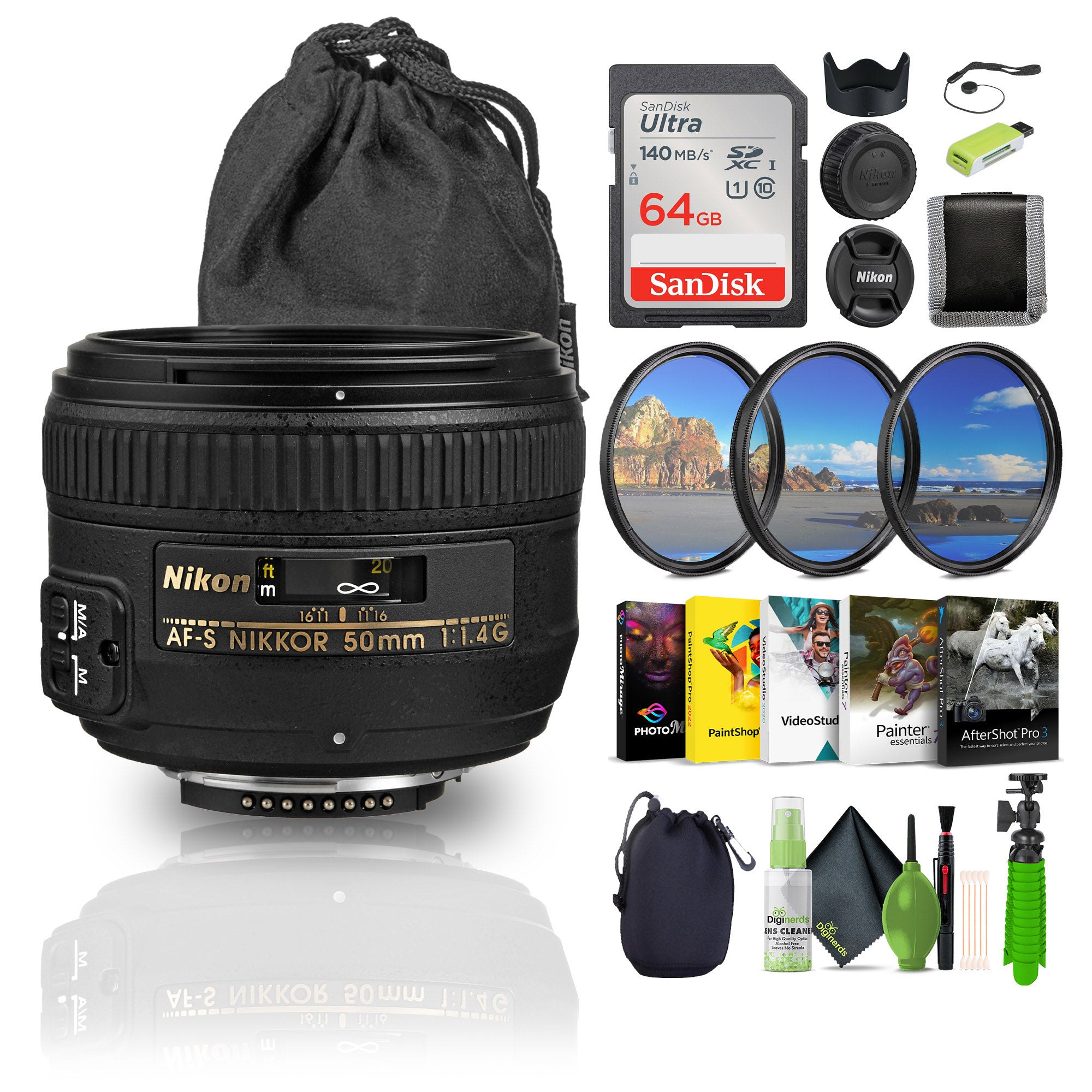 Nikon AF-S NIKKOR 50mm f/1.4G Auto Focus Lens (2180) Bundle