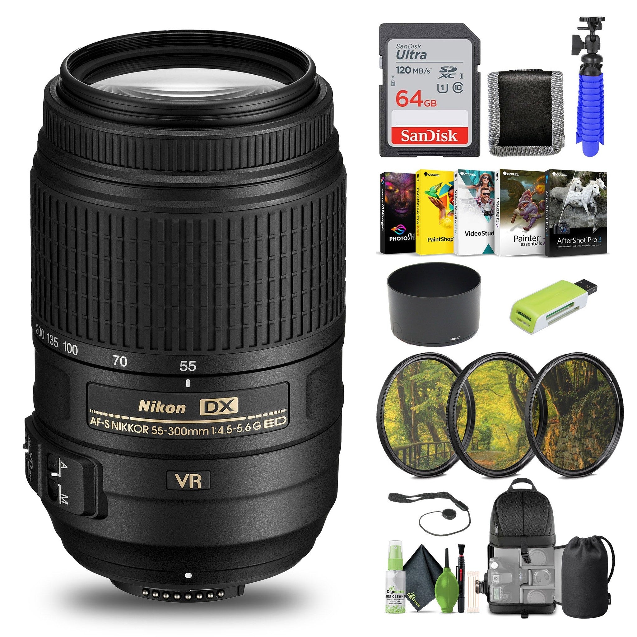 Nikon - AF-S DX NIKKOR 55-300mm f/4.5-5.6G ED VR Telephoto Zoom Lens 2197 - Bundle Nikon