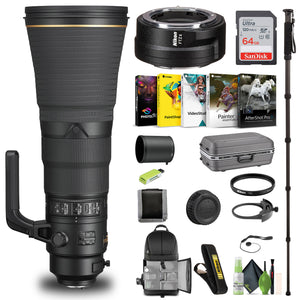 Nikon AF-S NIKKOR 600mm f/4E FL ED VR Lens 20054 + FTZ II Adapter + 64GB Card - Bundle