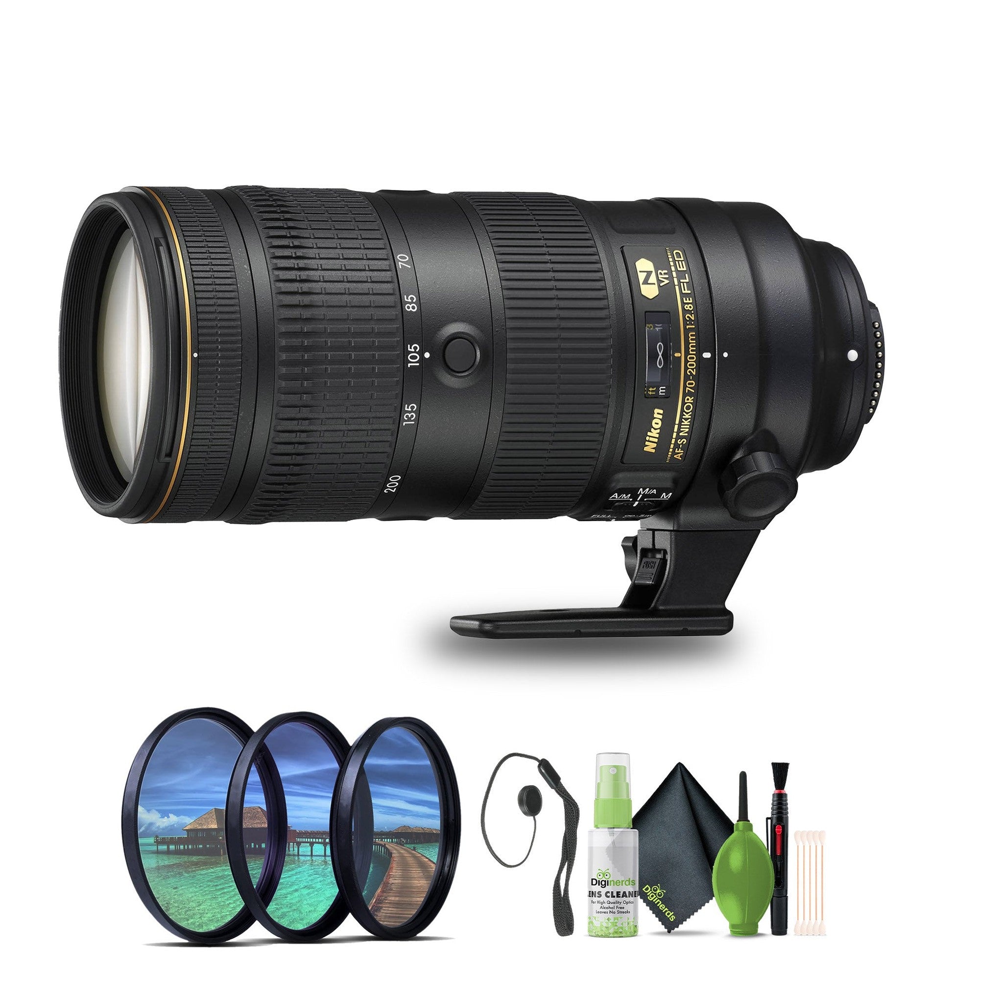 Nikon - AF-S NIKKOR 70-200mm f/2.8E FL ED VR Telephoto Zoom Lens for DSLR Camera - Bundle