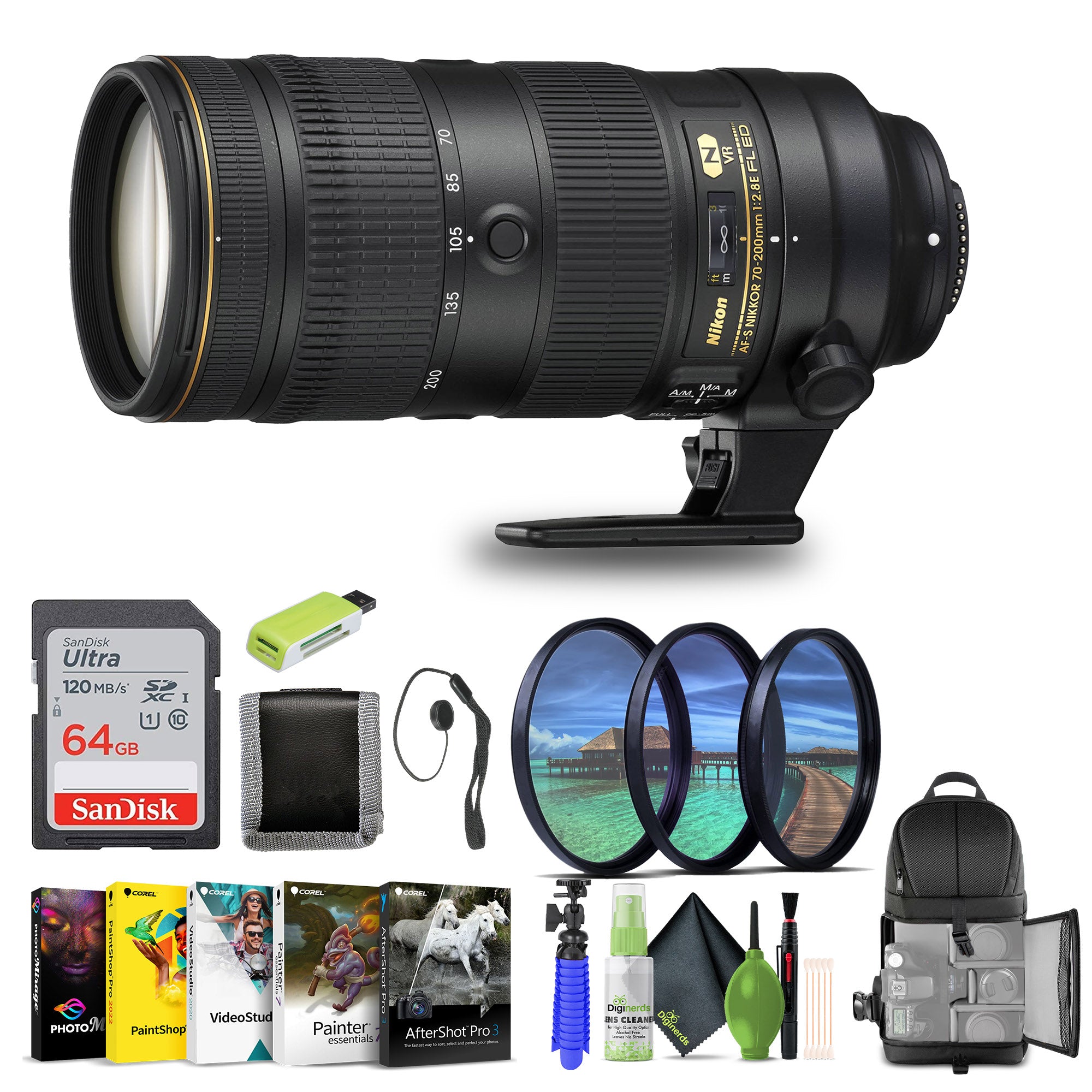 Nikon - AF-S NIKKOR 70-200mm f/2.8E FL ED VR Telephoto Zoom Lens for DSLR Camera - Bundle