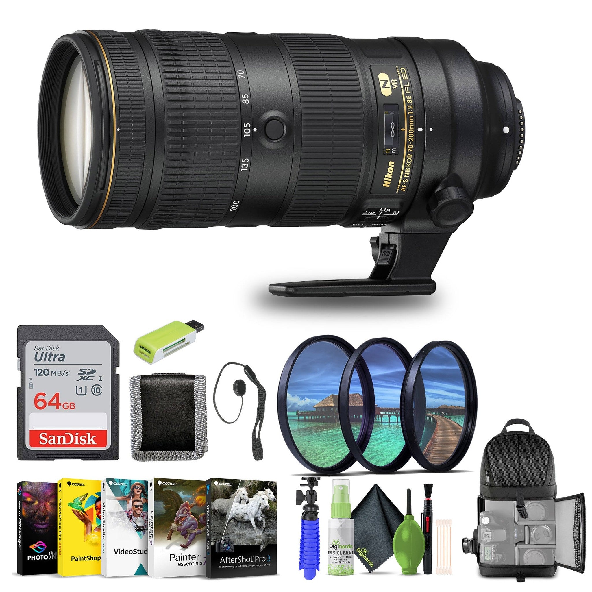 Nikon - AF-S NIKKOR 70-200mm f/2.8E FL ED VR Telephoto Zoom Lens for DSLR Camera - Bundle
