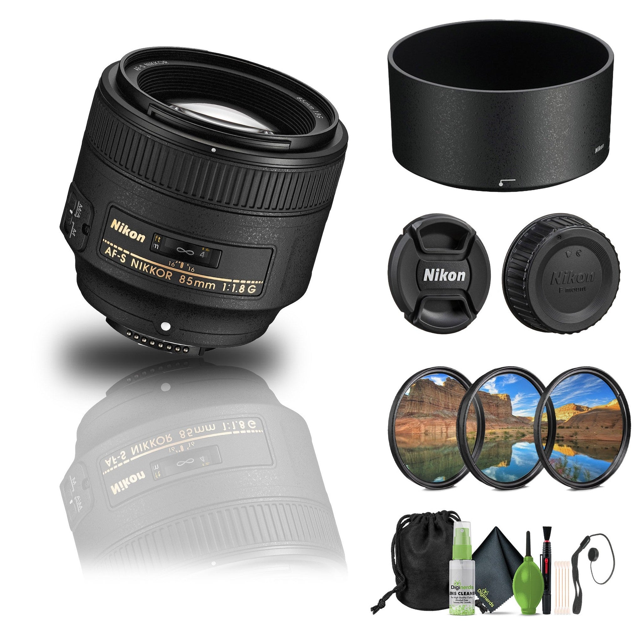 Nikon - AF-S NIKKOR 85mm f/1.8G Medium Telephoto Lens 2201 + Filter Kit - Bundle Nikon
