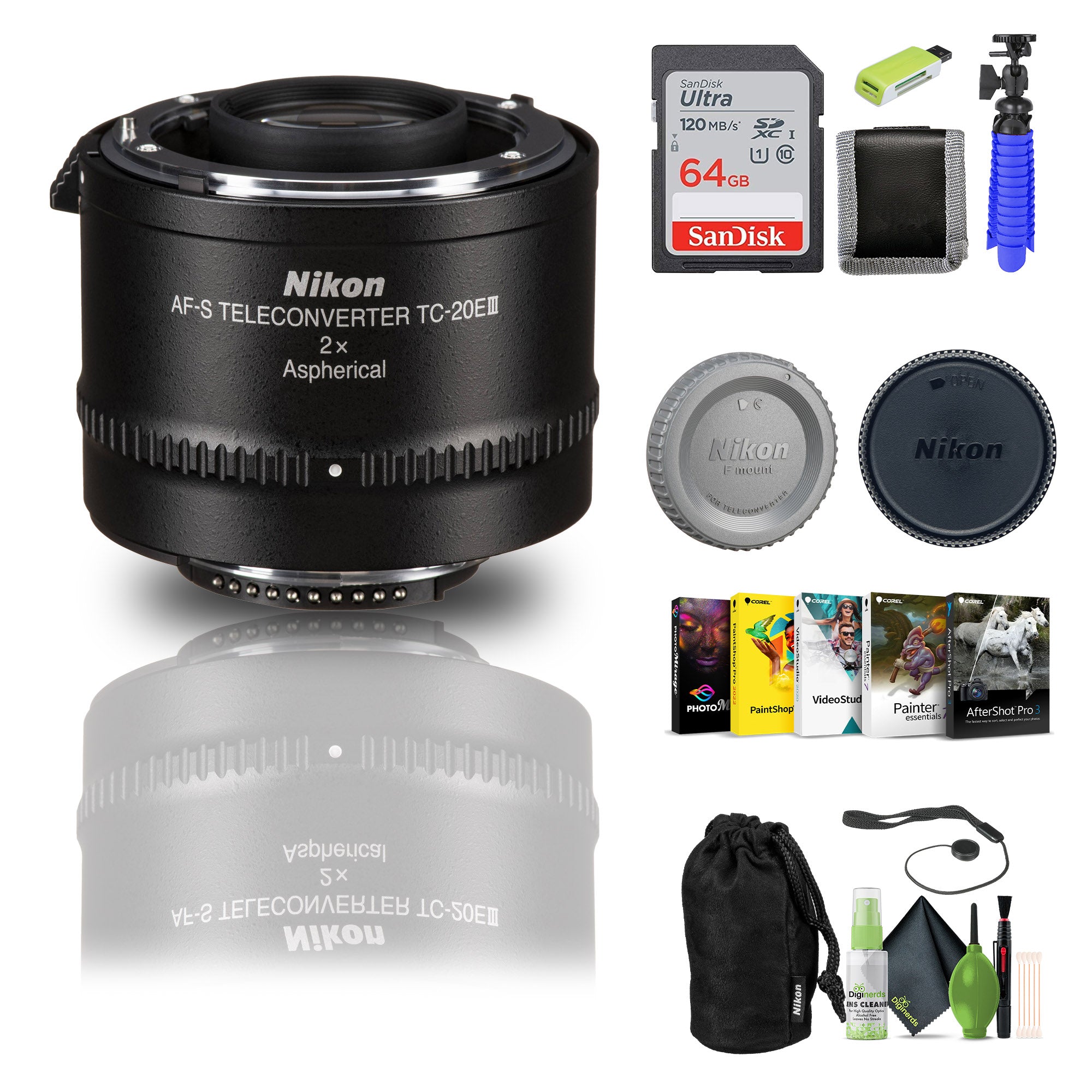 Nikon - AF-S Teleconverter TC-20E III 2x Extender Lens (2189) + 64GB Memory Card - Bundle