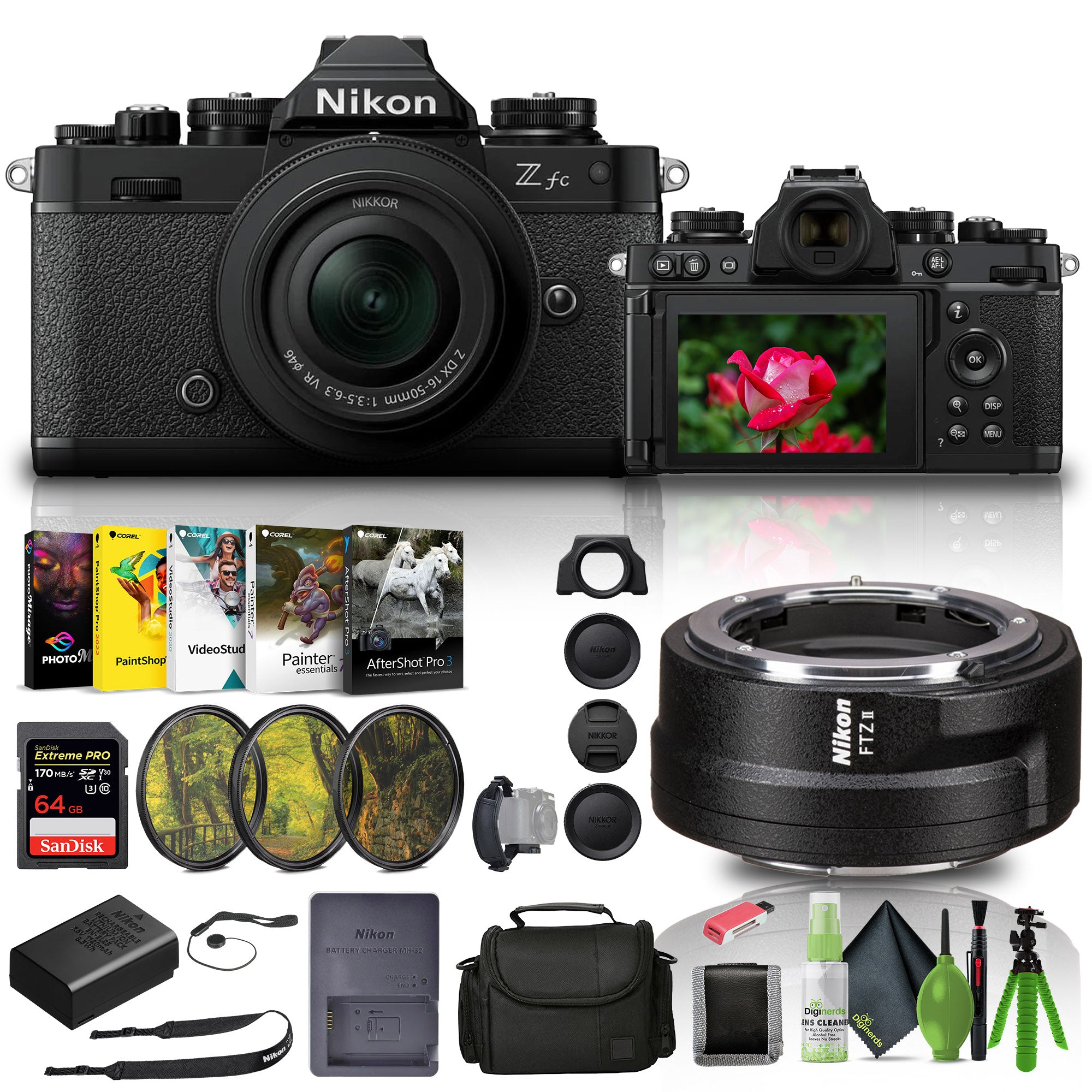 Nikon Zfc Mirrorless Camera with 16-50mm Lens Black (1675) + FTZ II Adapter + More