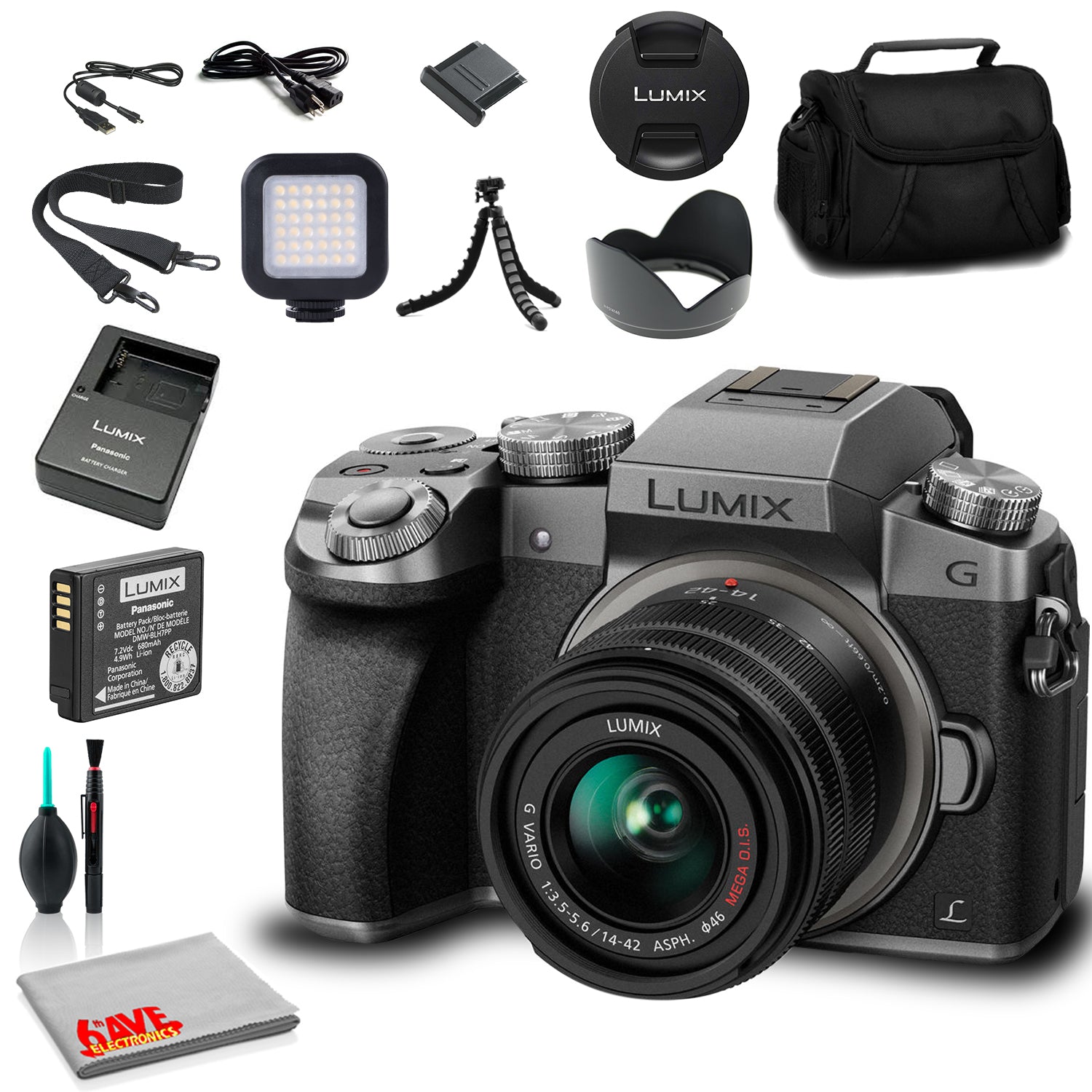 Panasonic Lumix DMC-G7 Mirrorless Digital Camera with 14-42mm Lens (Silver) (DMC-G7KS) Base Bundle