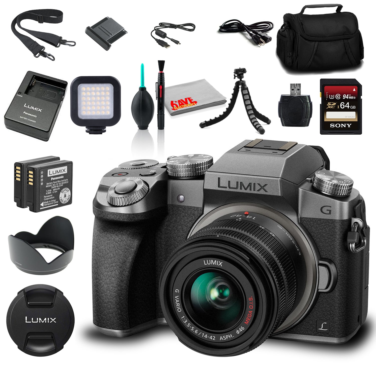 Panasonic Lumix DMC-G7 Mirrorless Digital Camera with 14-42mm Lens (Silver) (DMC-G7KS) Starter Bundle