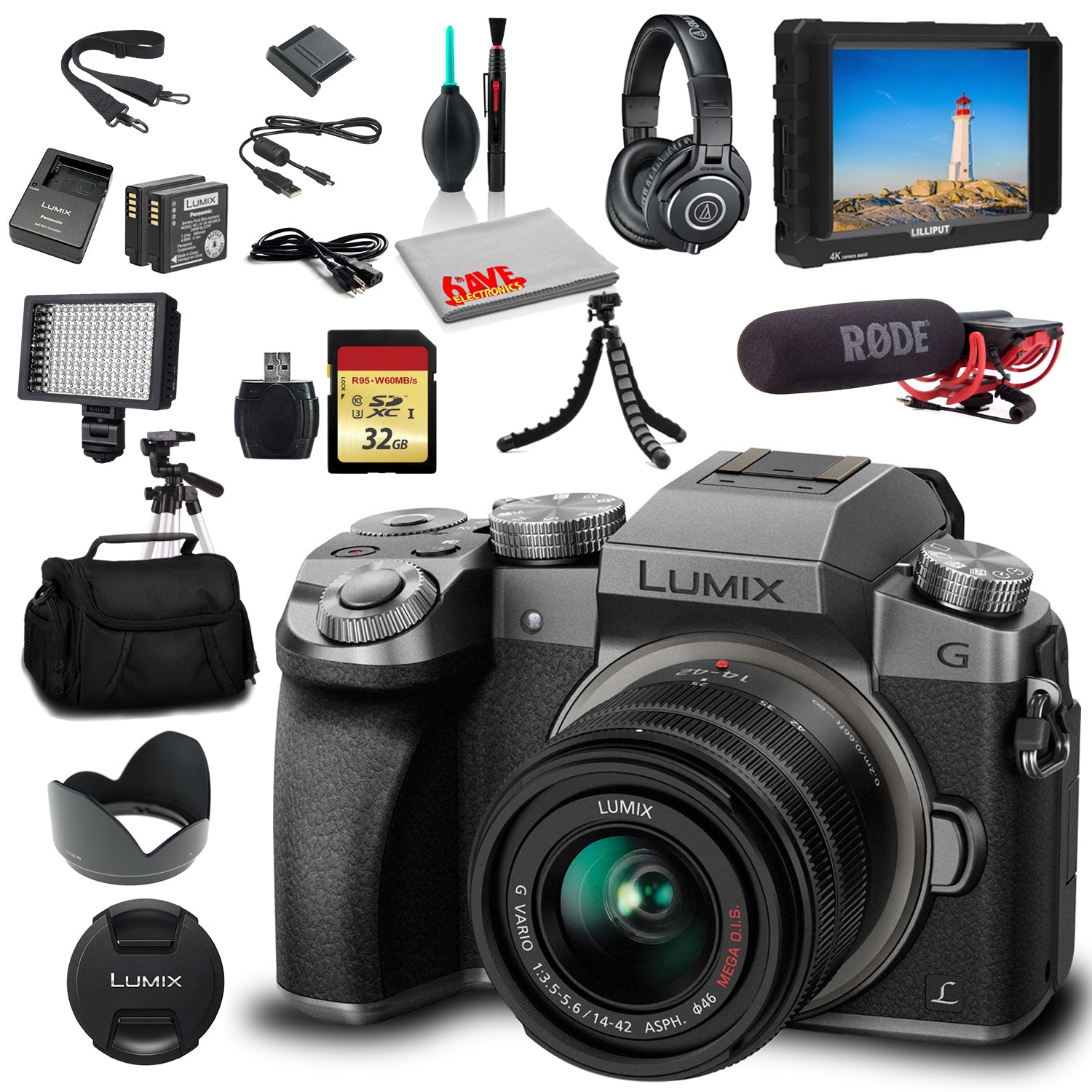 Panasonic Lumix DMC-G7 Mirrorless Digital Camera with 14-42mm Lens (Silver) (DMC-G7KS) - Bundle