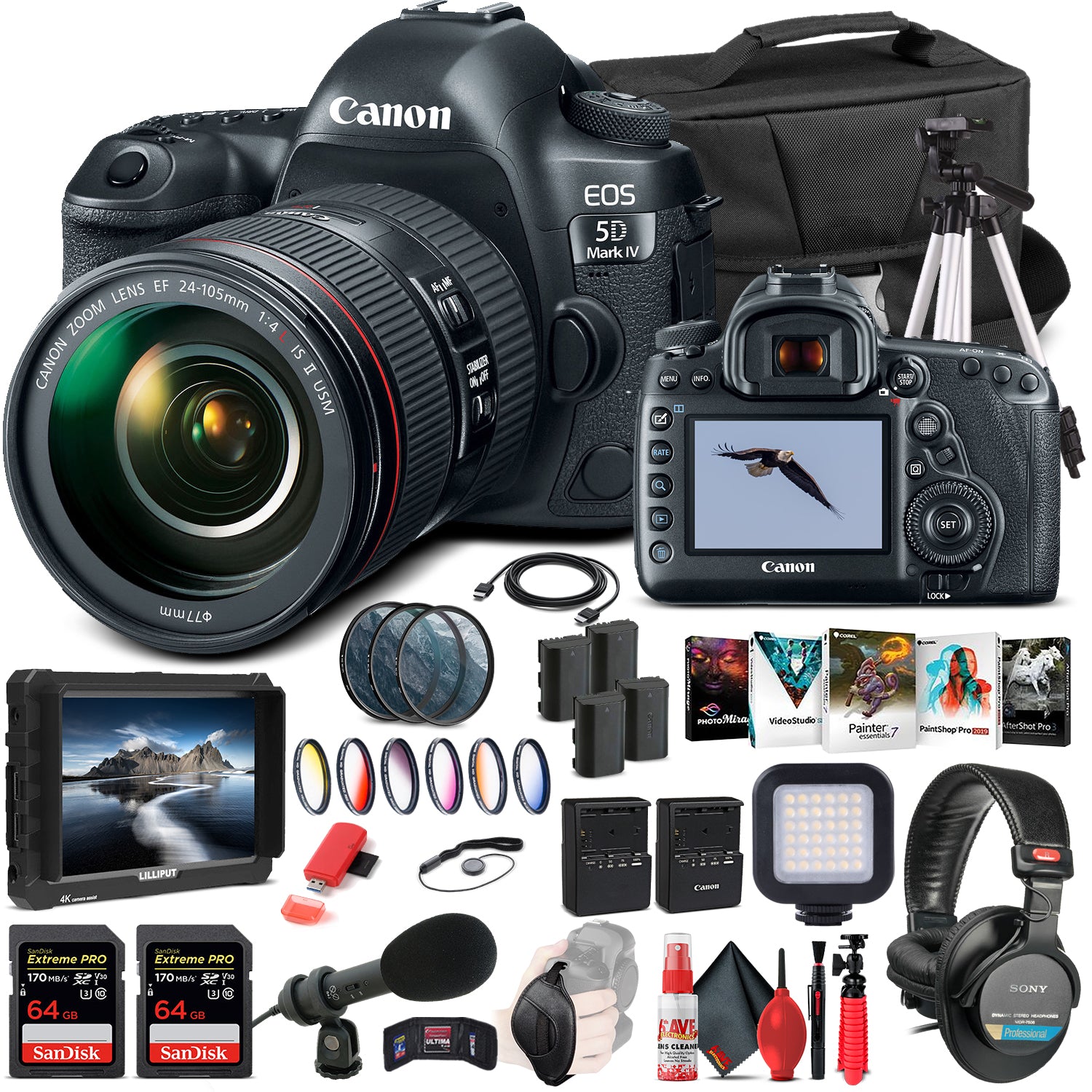 Canon EOS 5D Mark IV DSLR Camera W/ 24-105mm f/4L II Lens 1483C010  - Pro Bundle
