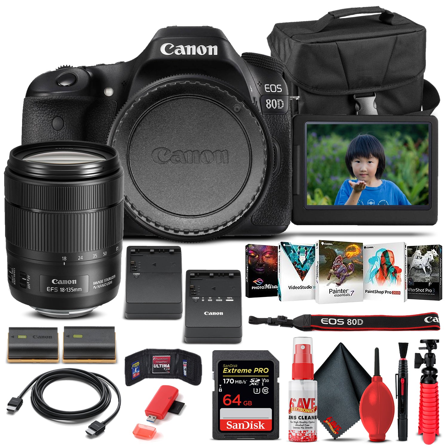 Canon EOS 80D DSLR Camera W/ 18-135mm Lens 1263C006  - Basic Bundle