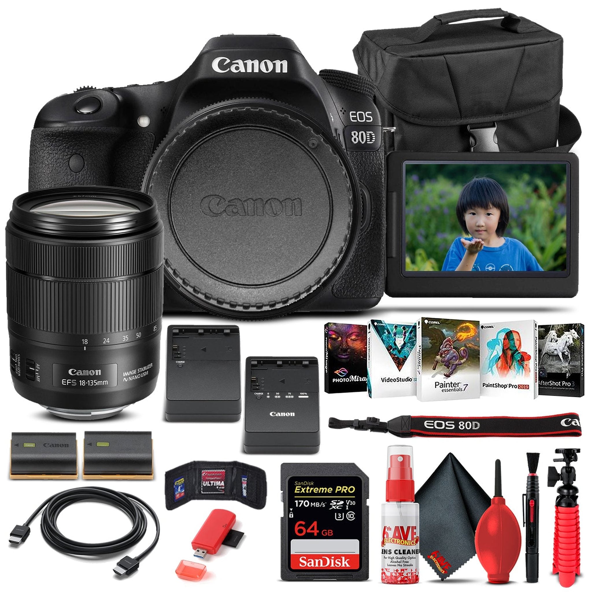 Canon EOS 80D DSLR Camera W/ 18-135mm Lens 1263C006 - Basic Bundle - Reconditioned Canon