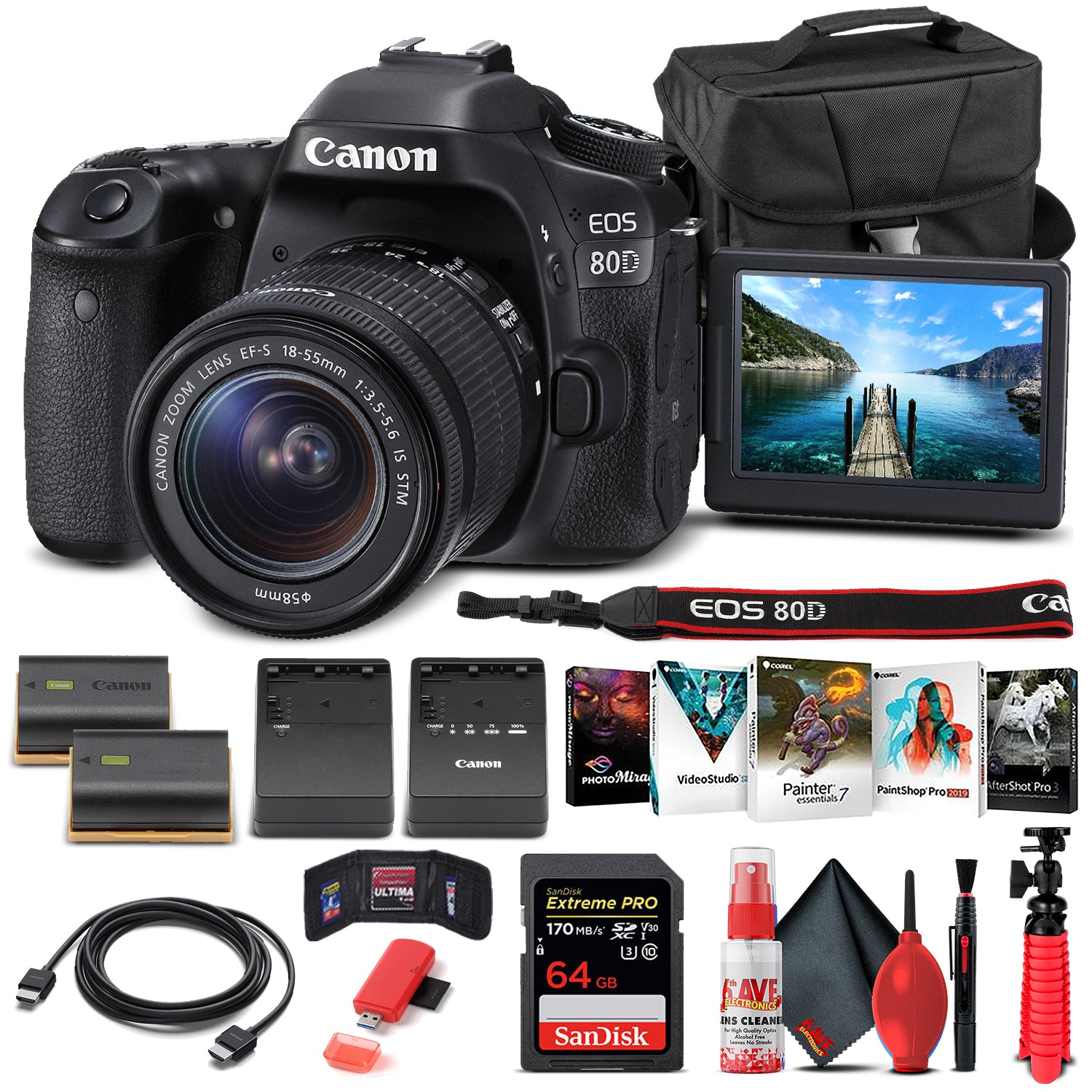 Canon EOS 80D DSLR Camera W/ 18-55mm Lens 1263C005  - Basic Bundle