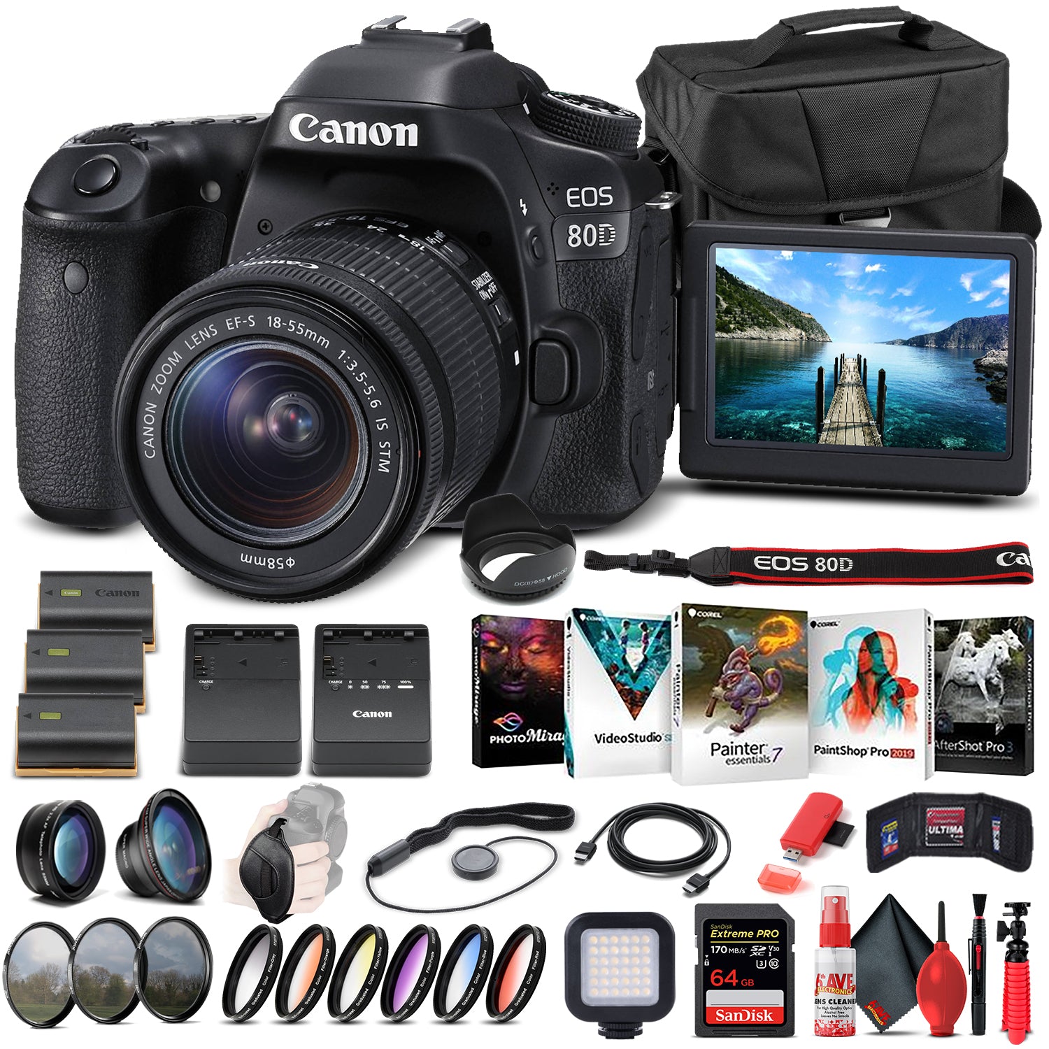 Canon EOS 80D DSLR Camera W/ 18-55mm Lens 1263C005  - Advanced Bundle