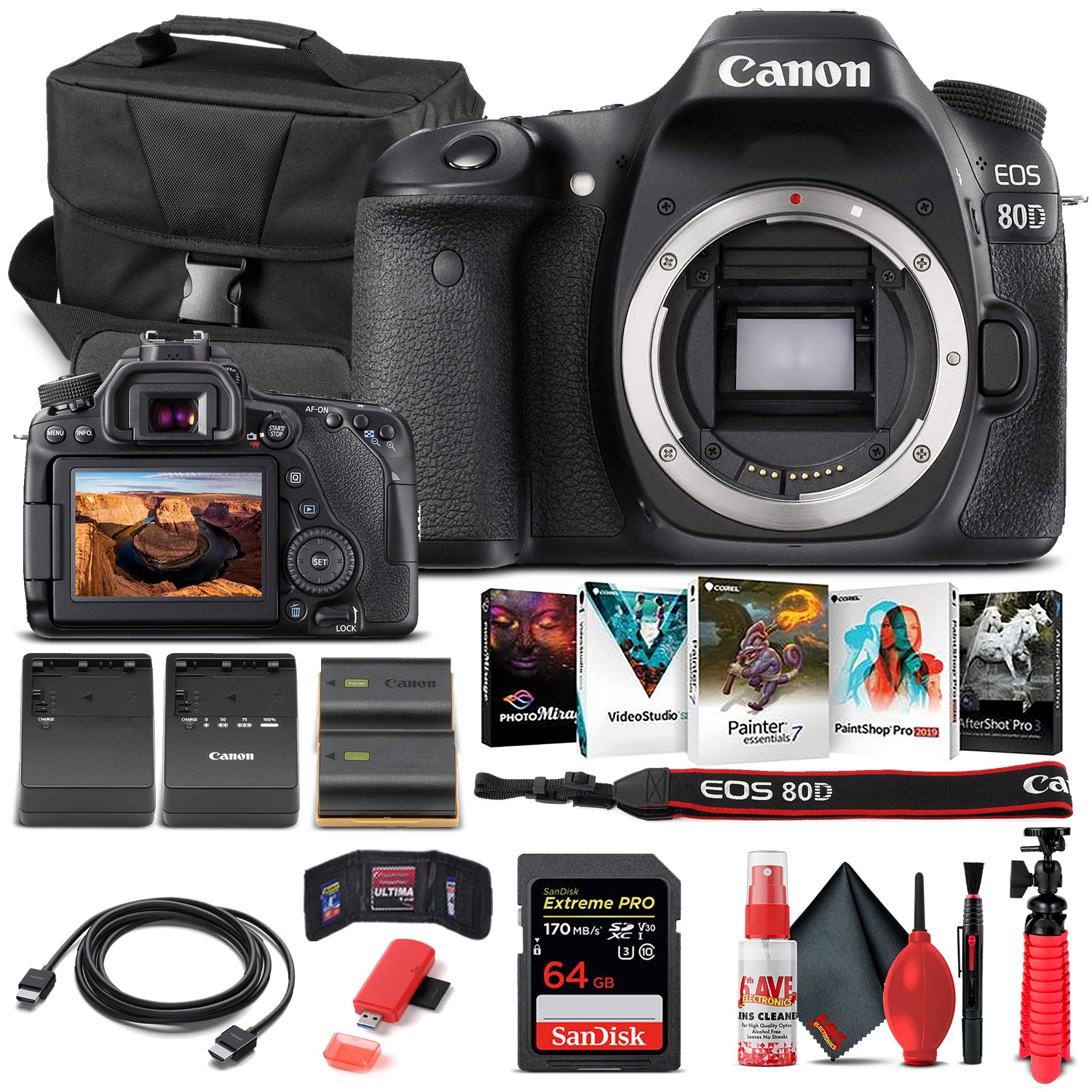 Canon EOS 80D DSLR Camera Body Only 1263C004  - Basic Bundle