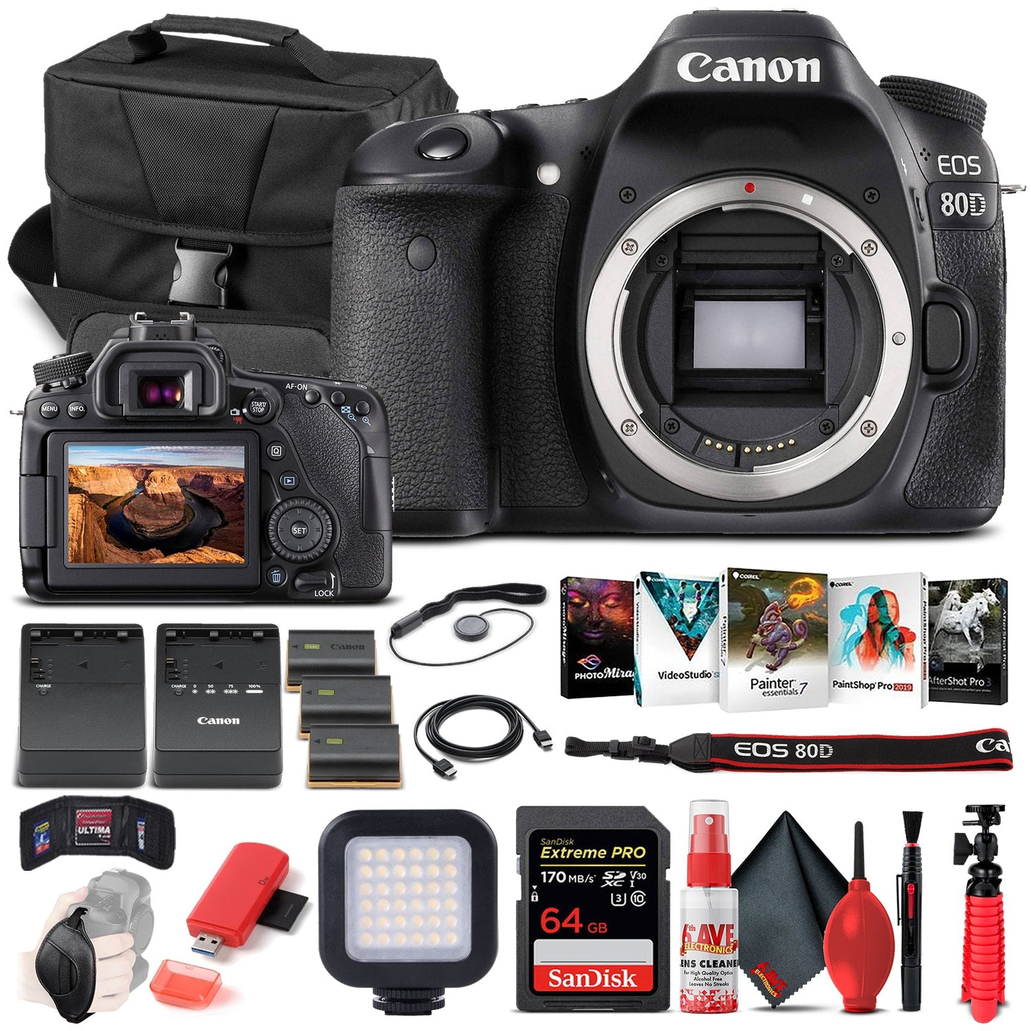 Canon EOS 80D DSLR Camera Body Only 1263C004 - Advanced Bundle - Reconditioned Canon