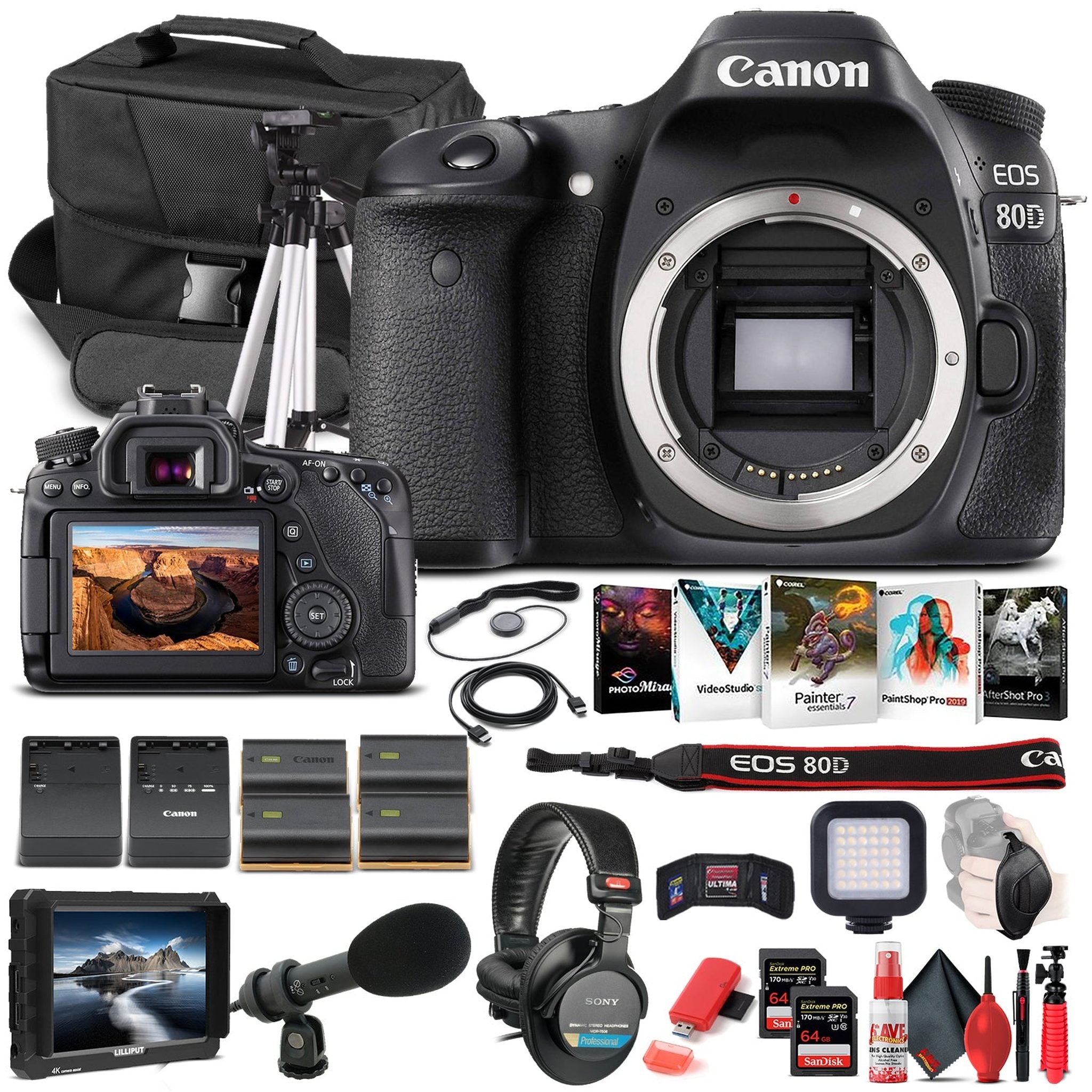 Canon EOS 80D DSLR Camera Body Only 1263C004 - Pro Bundle - Reconditioned Canon