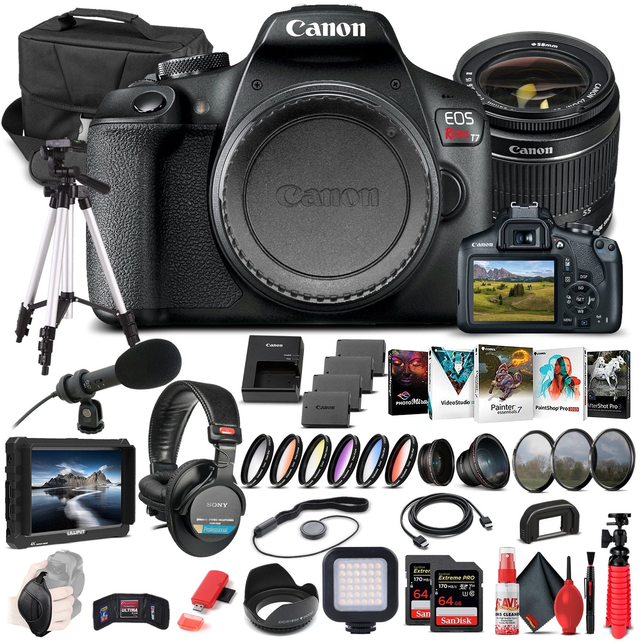 Canon EOS Rebel T7 DSLR Camera W/ 18-55mm Lens 2727C002 - Pro Bundle - Reconditioned Canon