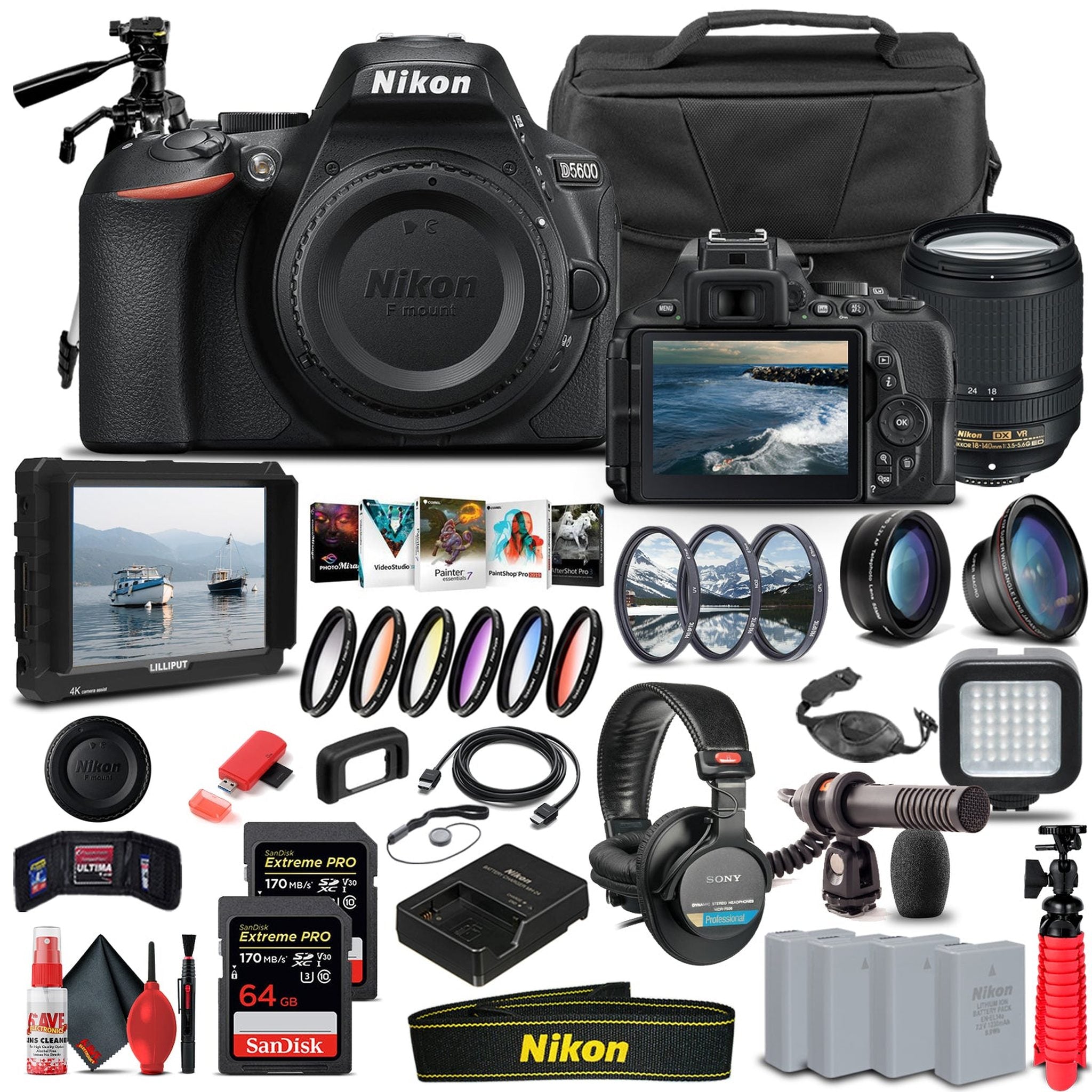 Nikon D5600 DSLR Camera W/ 18-140mm Lens 1577 - Pro Bundle - Reconditioned Nikon