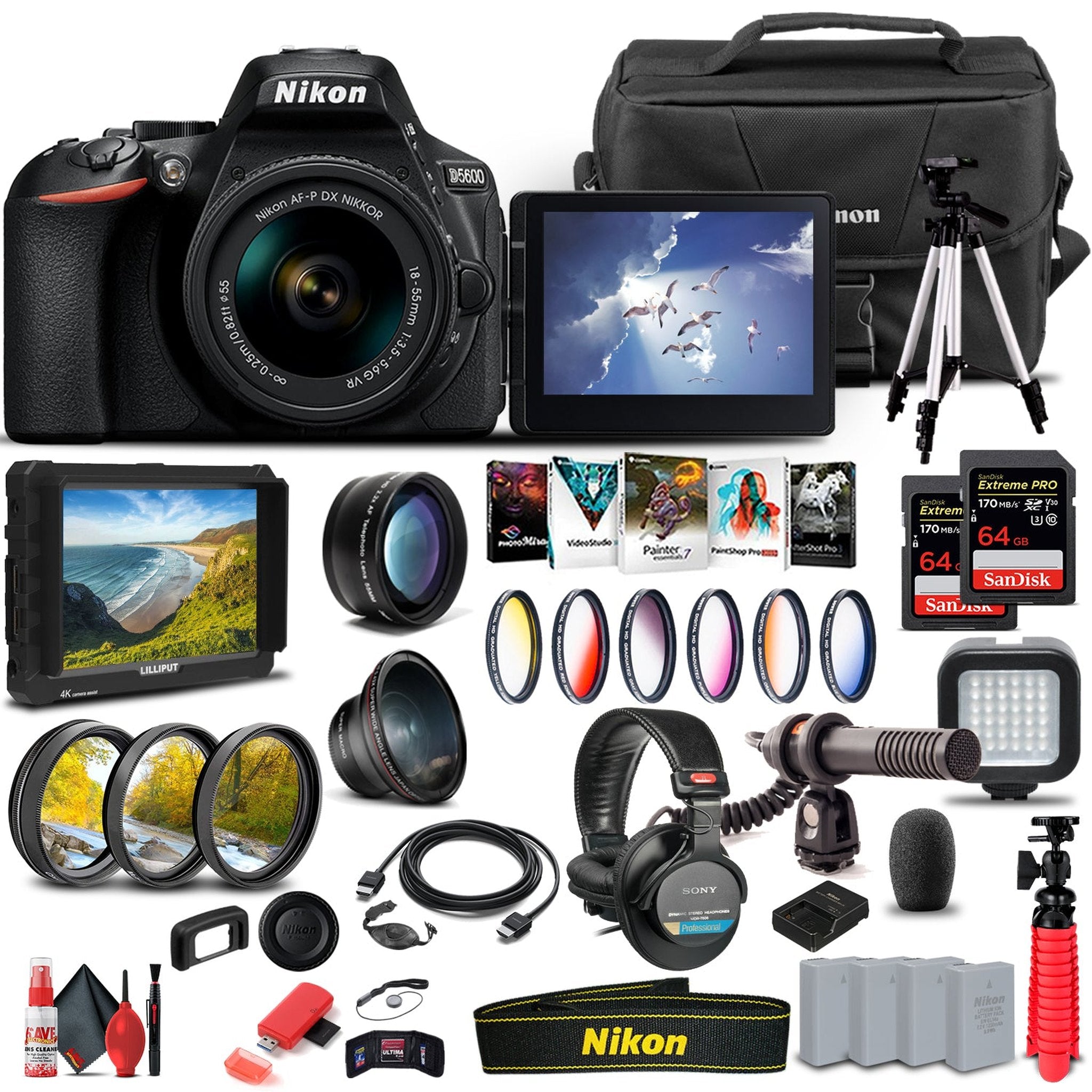 Nikon D5600 DSLR Camera W/ 18-55mm Lens 1576 - Pro Bundle - Reconditioned Nikon