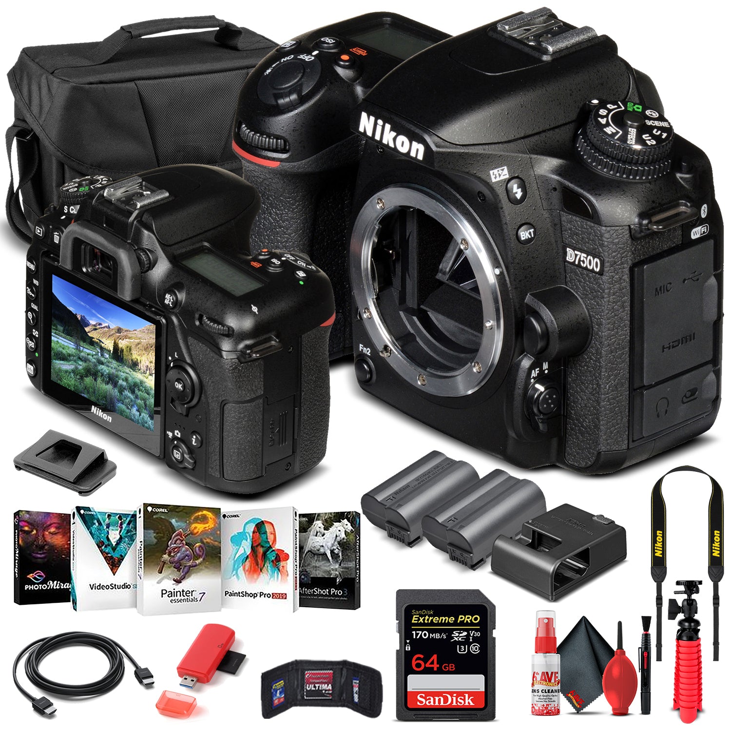 Nikon D7500 DSLR Camera Body Only 1581  - Basic Bundle