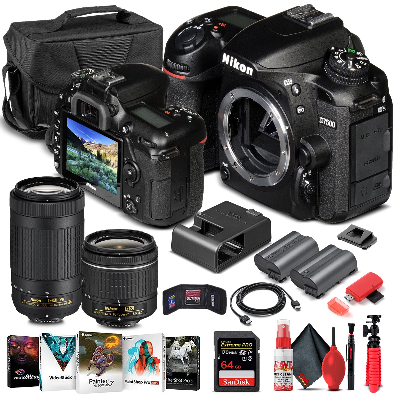 Nikon D7500 DSLR Camera W/ Nikon 70-300mm and Nikon 18-55mm Lens - Basic Bundle