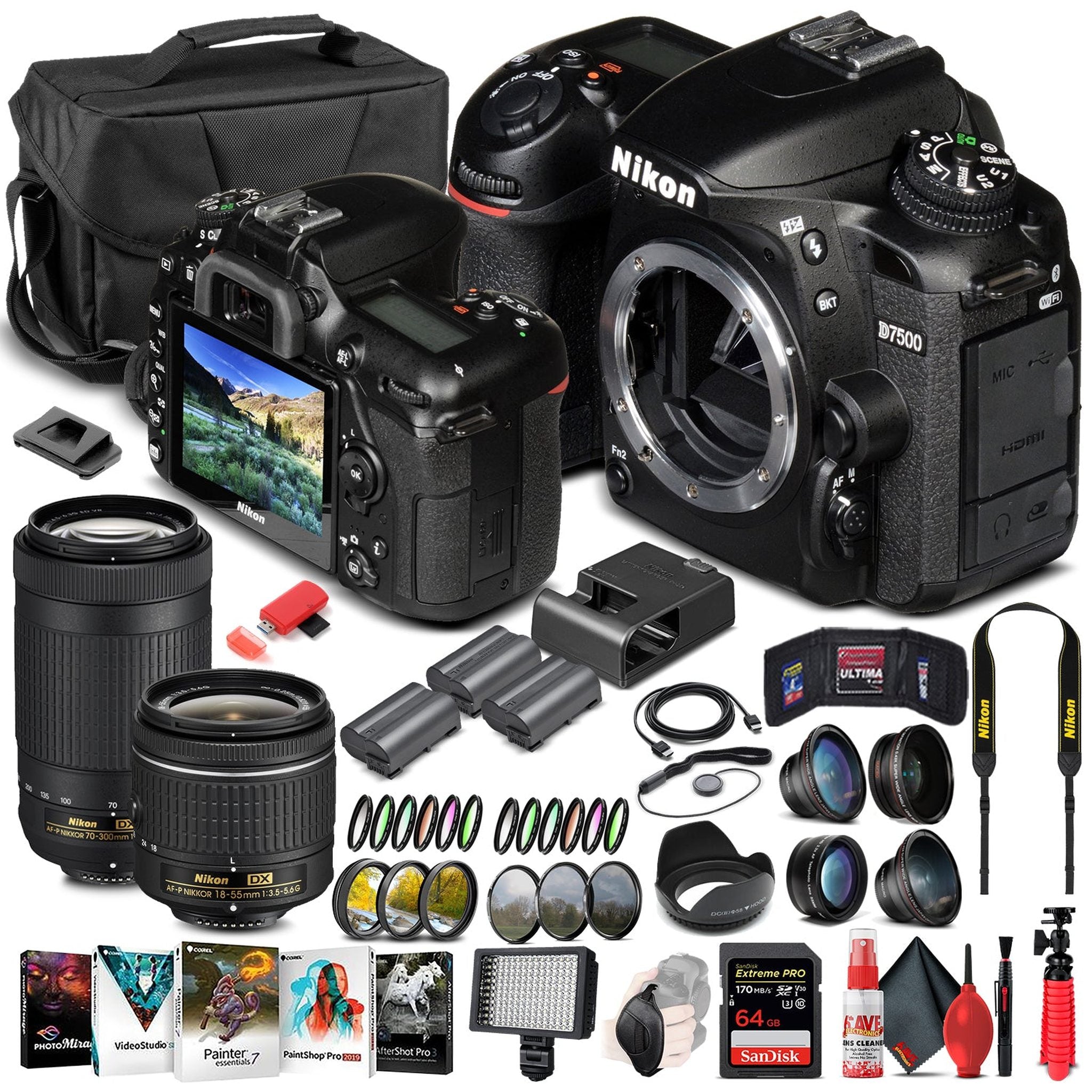 Nikon D7500 Camera W/ Nikon 70-300mm and Nikon 18-55mm Lens - Advanced Bundle