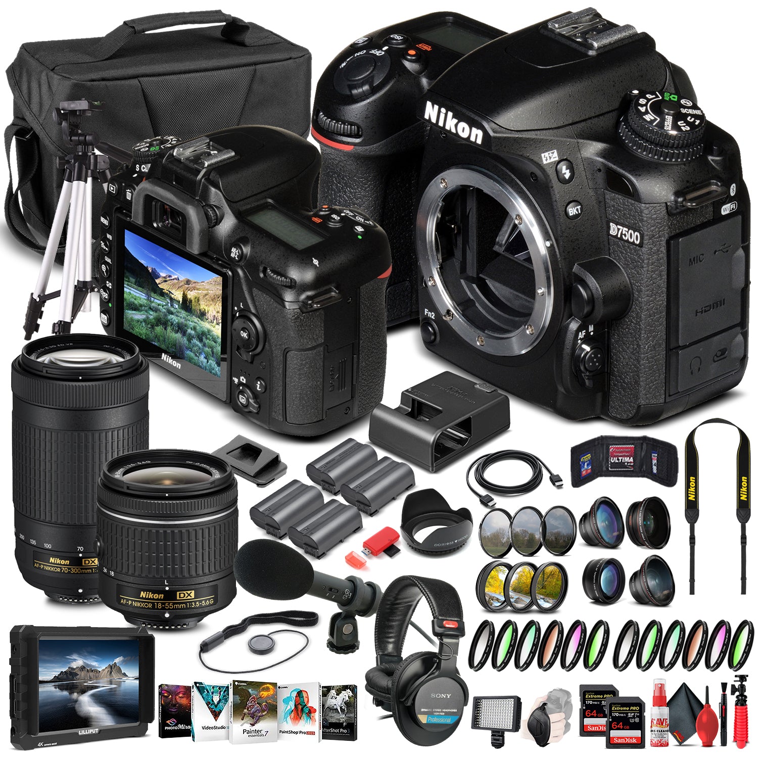 Nikon D7500 DSLR Camera W/ Nikon 70-300mm and Nikon 18-55mm Lens - Pro Bundle