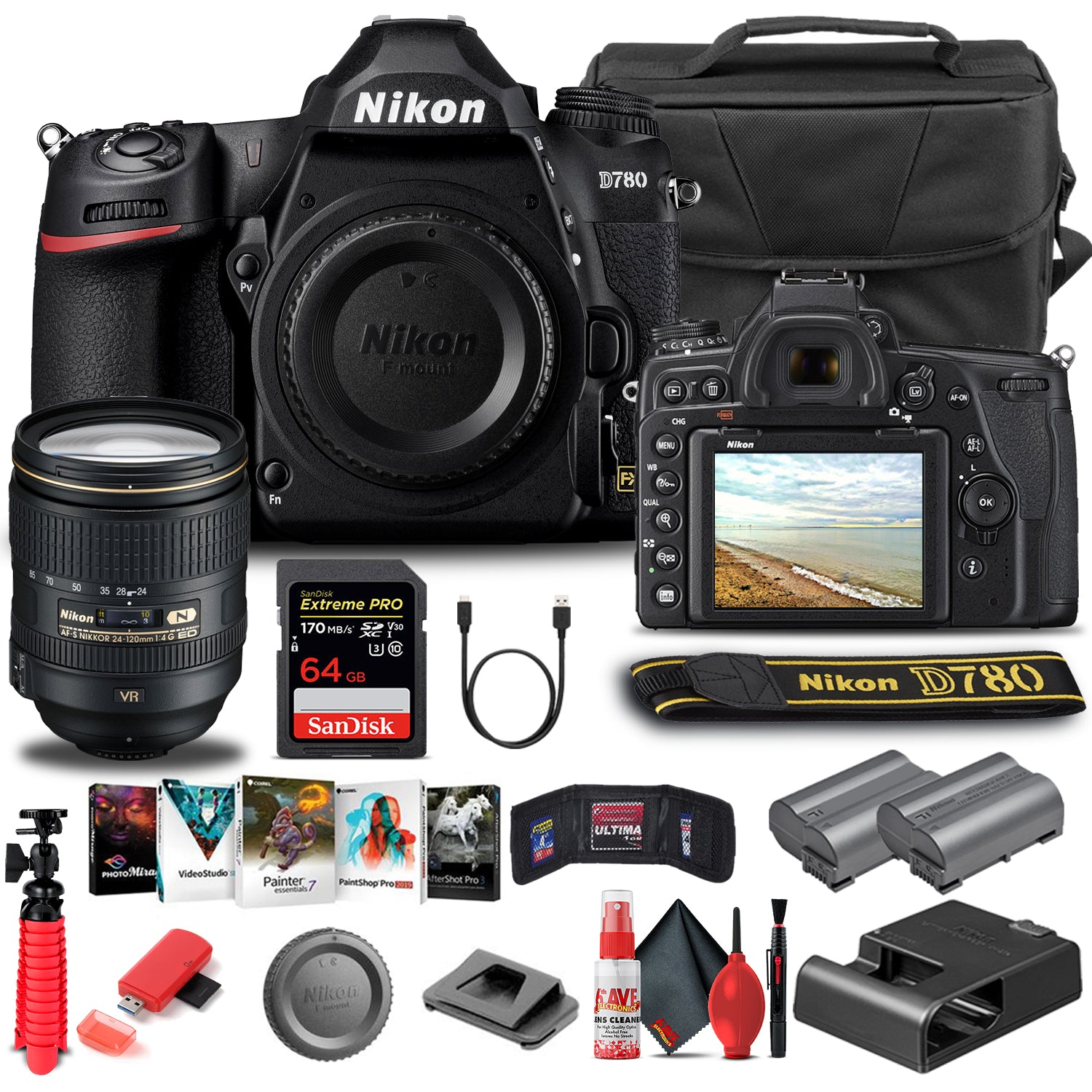 Nikon D780 DSLR Camera Body Only 1618 W/ Nikon 24-120mm Lens  - Basic Bundle