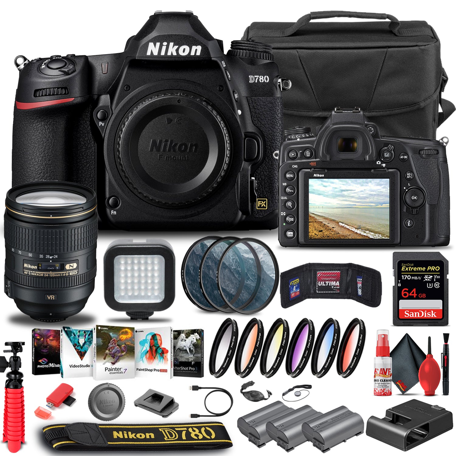 Nikon D780 DSLR Camera Body Only 1618 W/ Nikon 24-120mm Lens  - Advanced Bundle