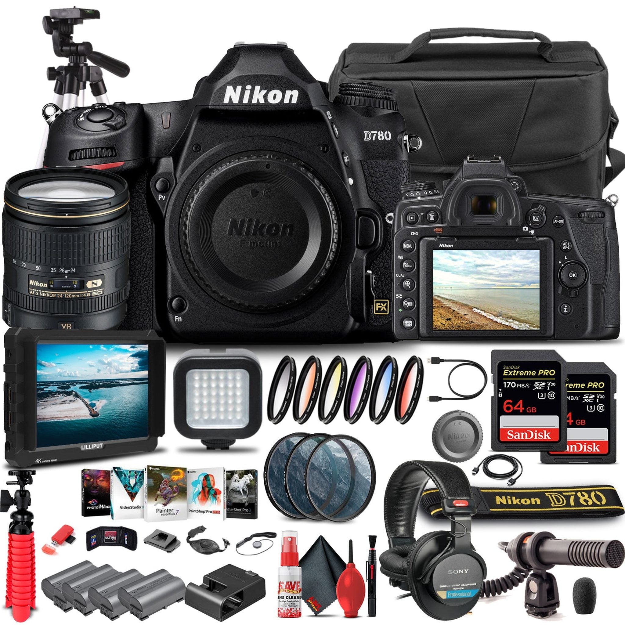 Nikon D780 DSLR Camera Body Only 1618 W/ Nikon 24-120mm Lens - Pro Bundle - Reconditioned Nikon