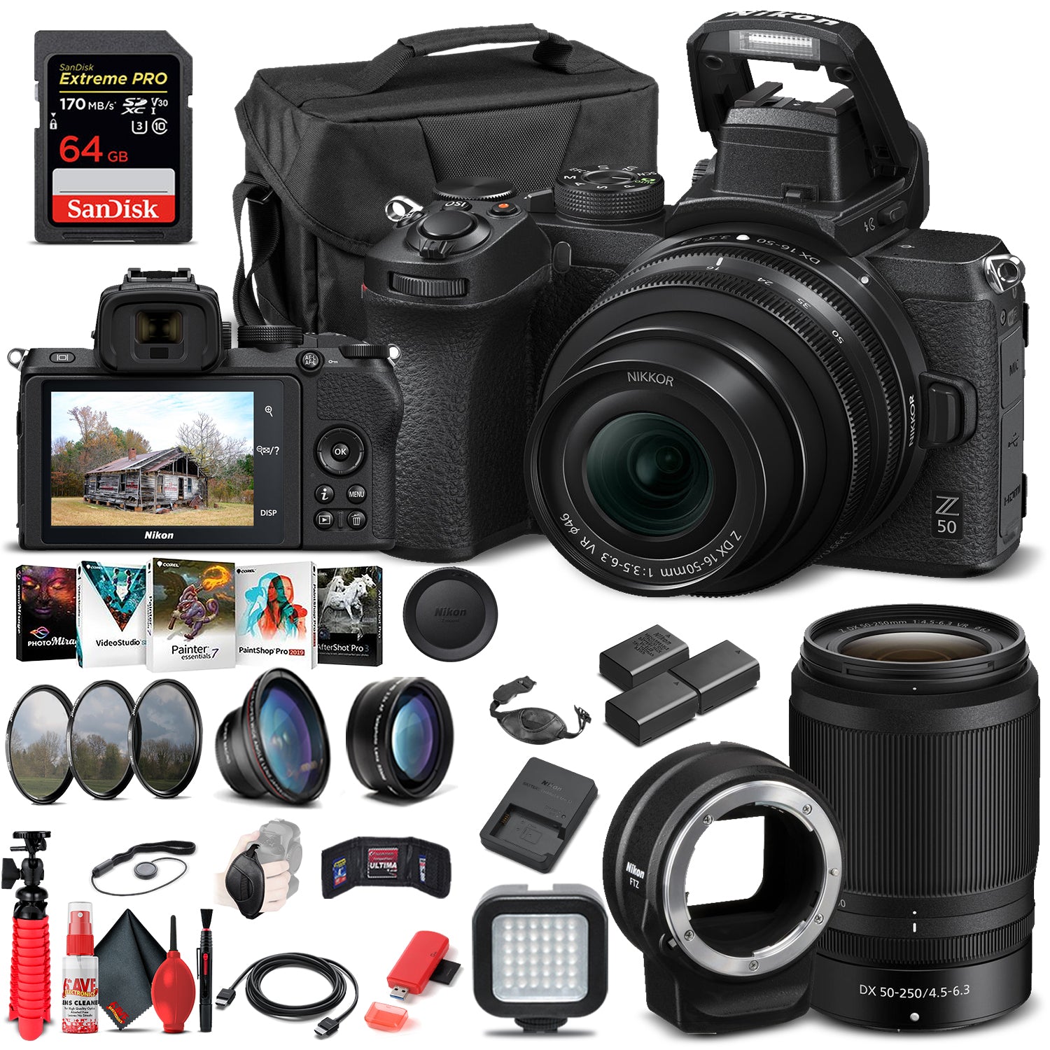 Nikon Z 50 Mirrorless Camera W/16-50mm and 50-250mm Lenses  - Advanced Bundle