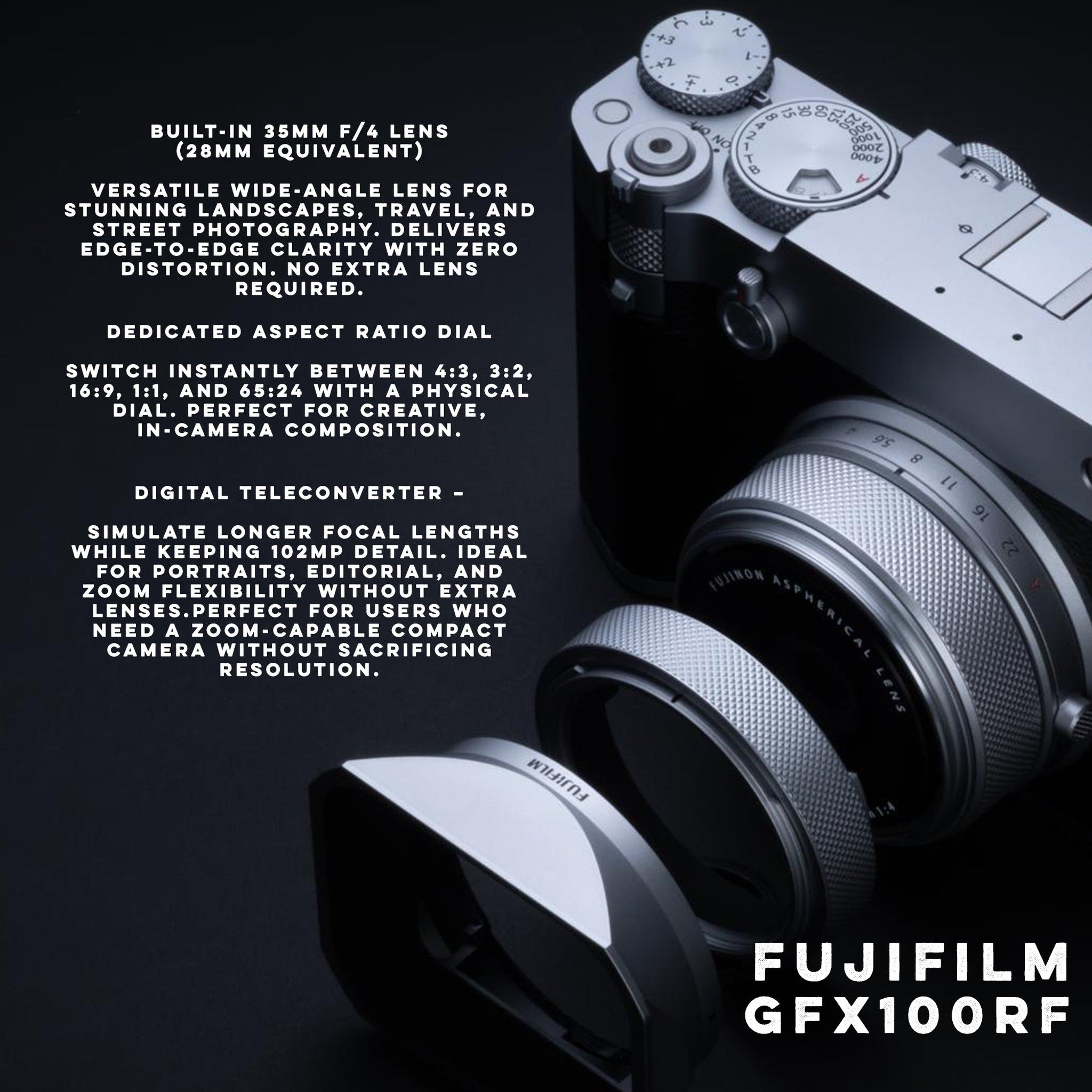 FUJIFILM GFX100RF 102MP Large Format Mirrorless Digital Camera Silver