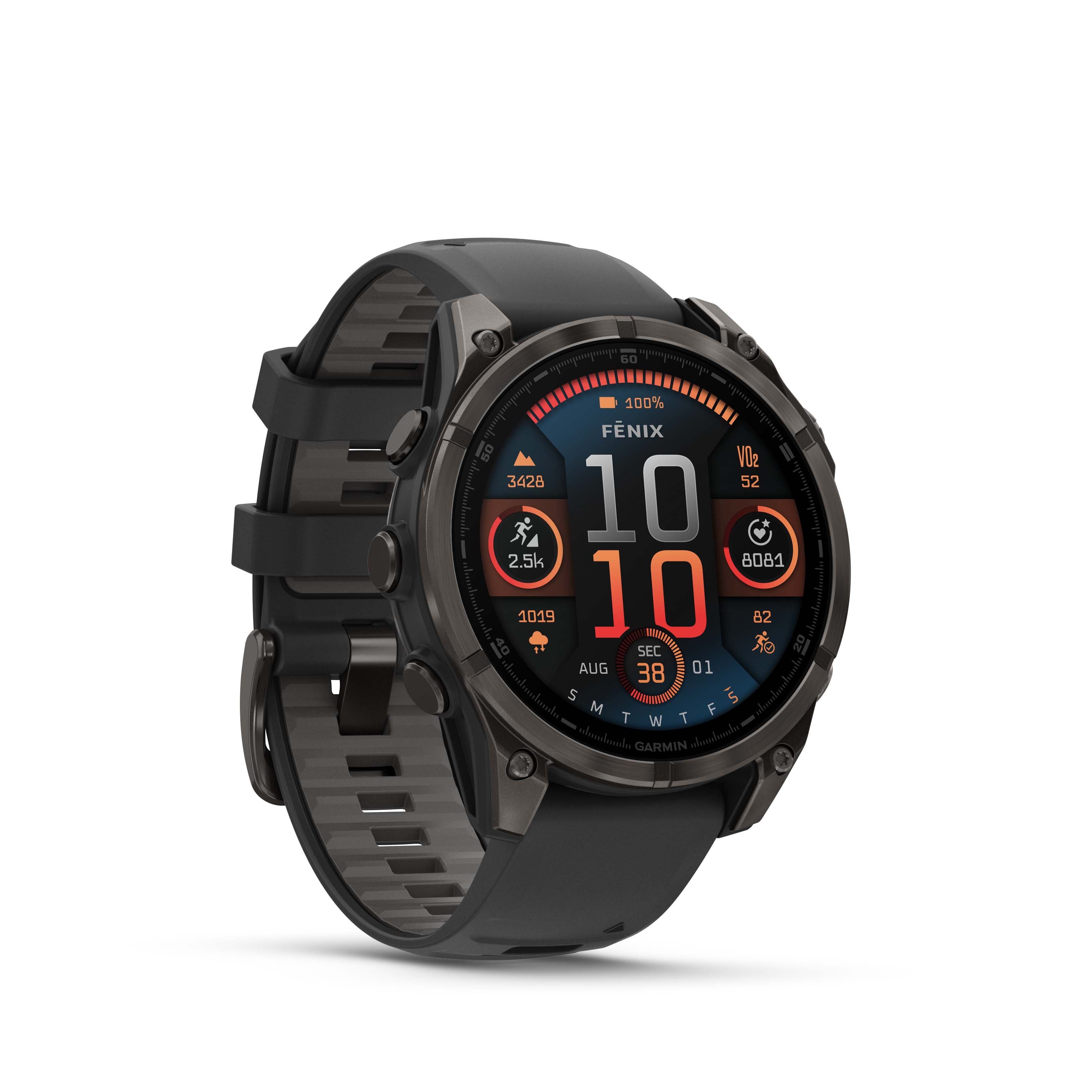fenix 8 – 47 mm, AMOLED, Sapphire, Carbon Gray DLC Titanium with Black/Pebble Gray Silicone