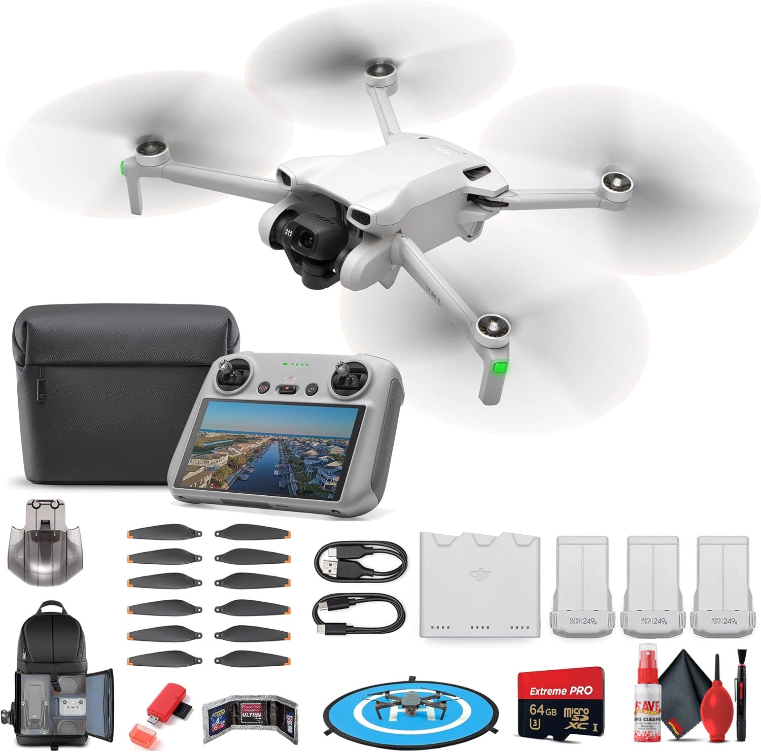 DJI Mini 3 with DJI RC Remote Fly More Combo CP.MA.00000613.01 + 64GB Extreme Pro Card + More