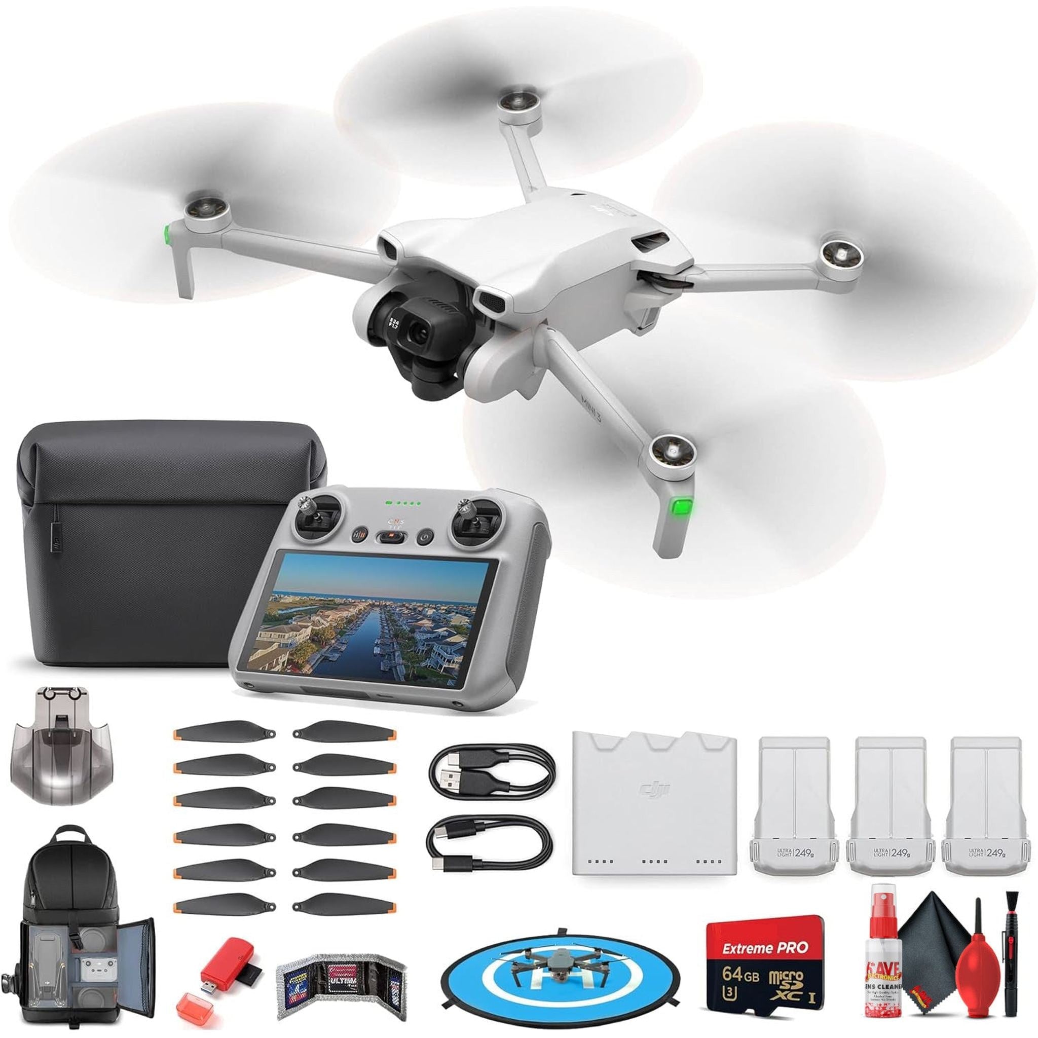 DJI Mini 3 with DJI RC Remote Fly More Combo CP.MA.00000613.01 + 64GB Extreme Pro Card + More