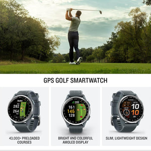 Garmin Approach S44, Silver/Black Silicone GPS Golf Smartwatch Bundle