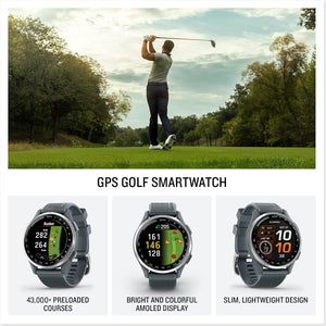 Garmin Approach S44, Silver/Twilight Silicone GPS Golf Smartwatch Bundle