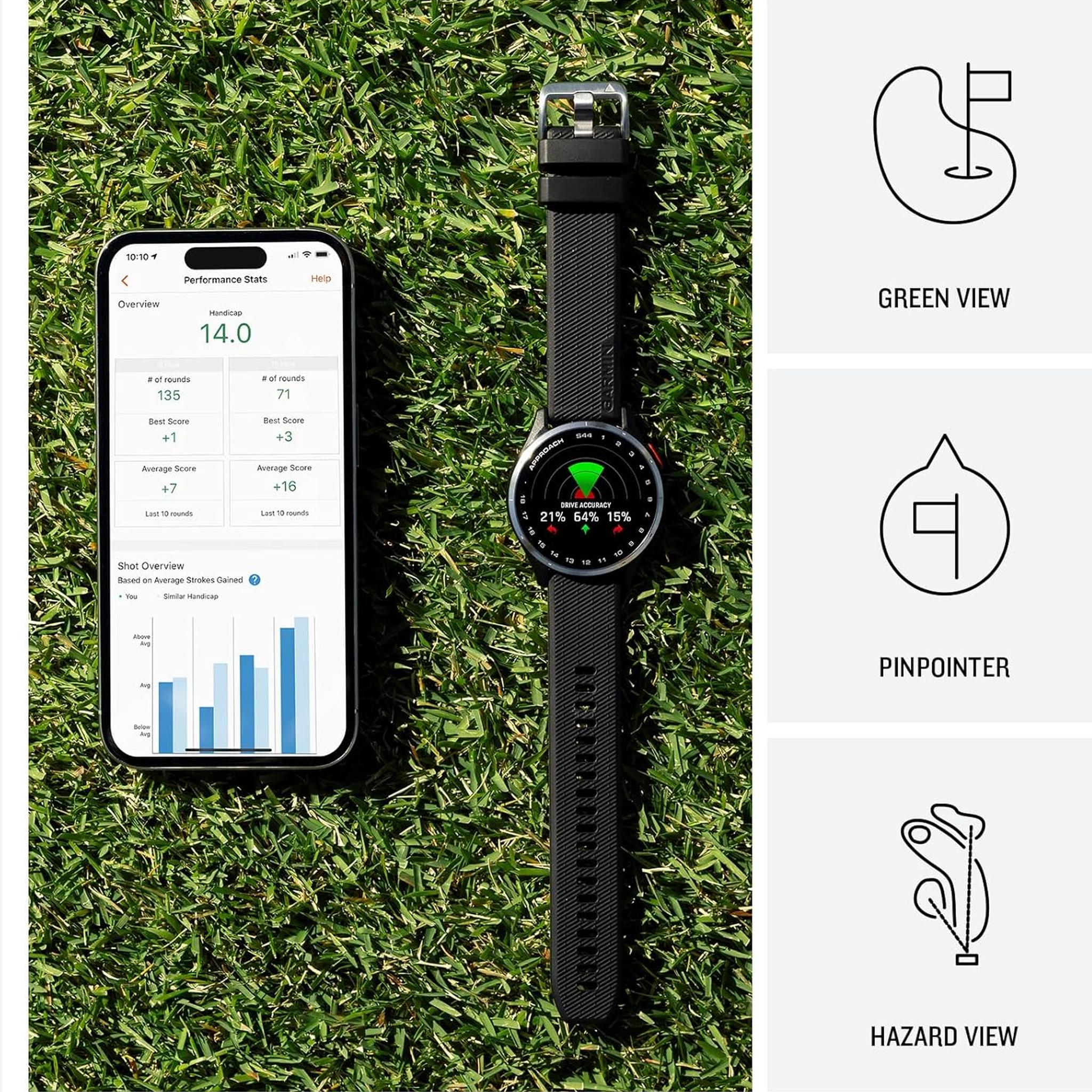 Garmin Approach S44, Silver/Twilight Silicone GPS Golf Smartwatch Bundle