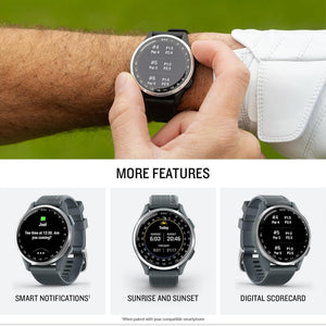 Garmin Approach S44, Silver/Black Silicone GPS Golf Smartwatch Bundle
