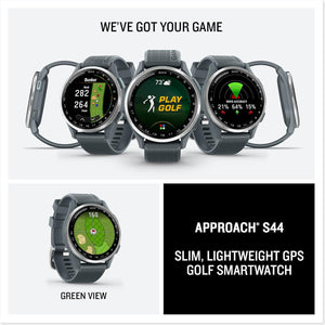 Garmin Approach S44, Silver/Black Silicone GPS Golf Smartwatch Bundle