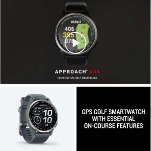 Garmin Approach S44, Silver/Black Silicone GPS Golf Smartwatch Bundle