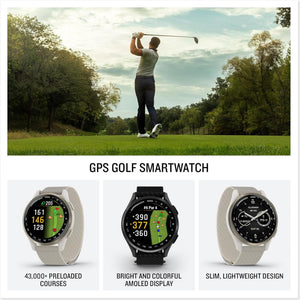 Garmin Approach S50, Slate/Black Nylon GPS Golf Smartwatch Bundle