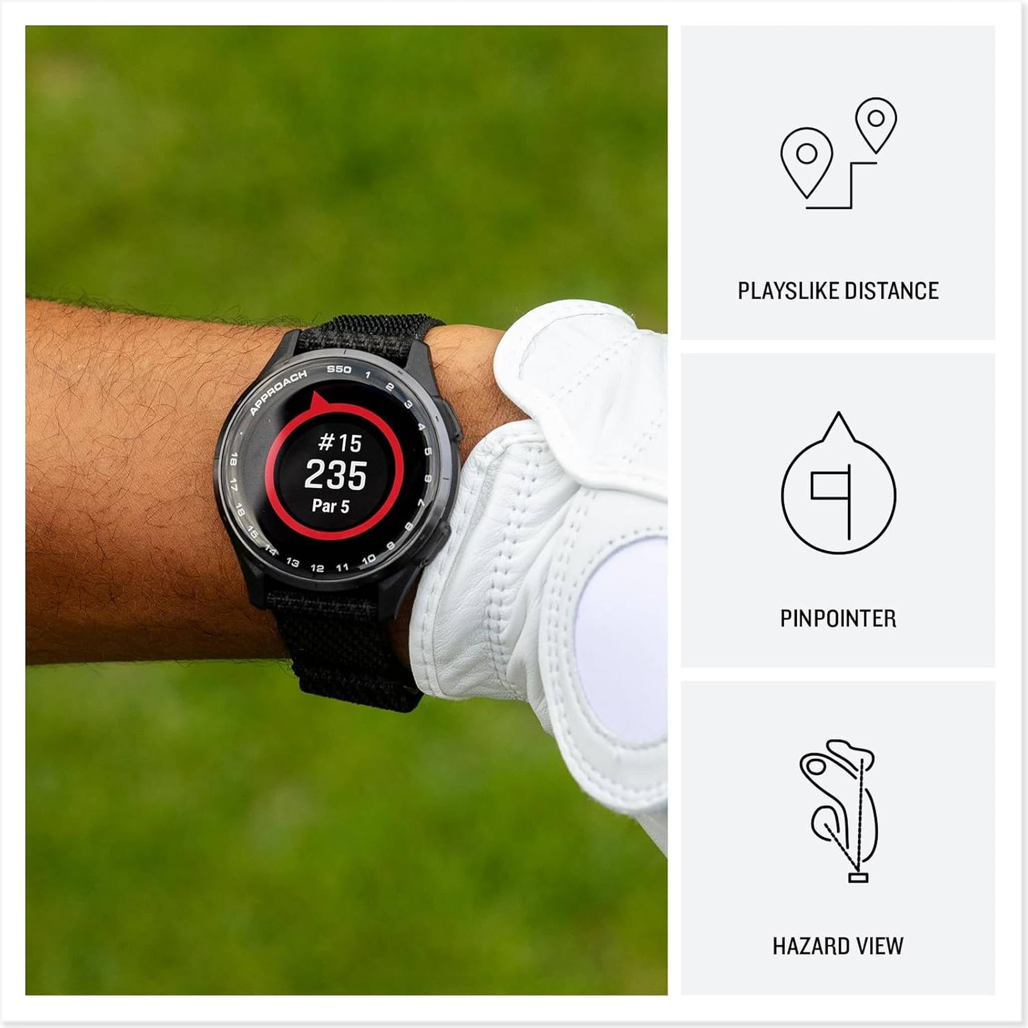 Garmin Approach S50, Slate/Black Nylon GPS Golf Smartwatch Bundle