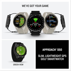 Garmin Approach S50, Slate/Black Nylon GPS Golf Smartwatch Bundle