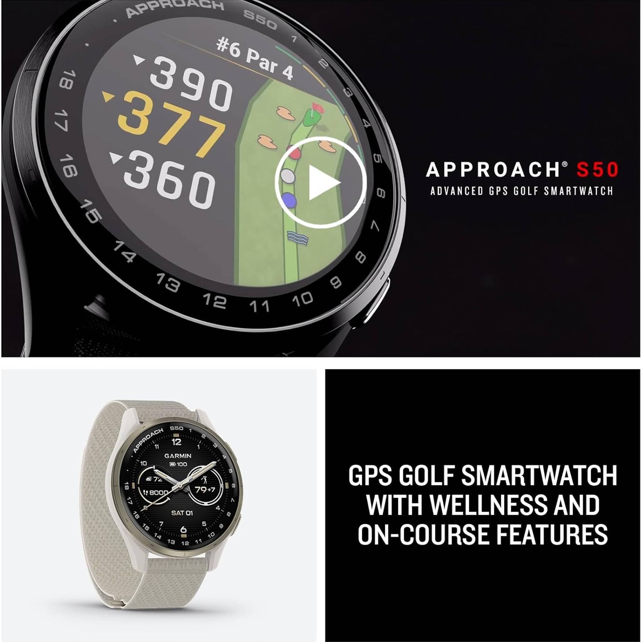 Garmin Approach S50, Slate/Black Nylon GPS Golf Smart watch Bundle Garmin