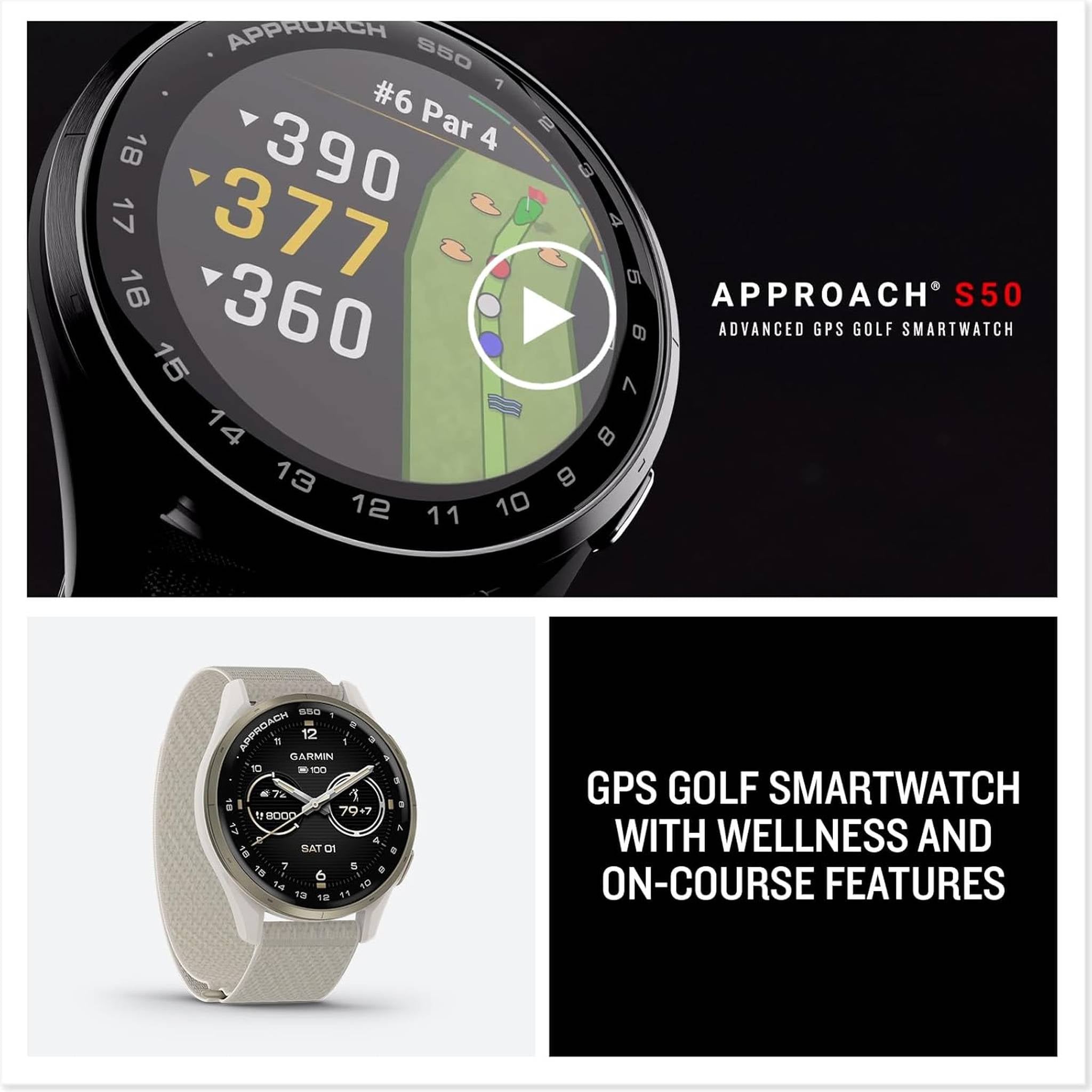 Garmin Approach S50, Slate/Black Nylon GPS Golf Smartwatch Bundle