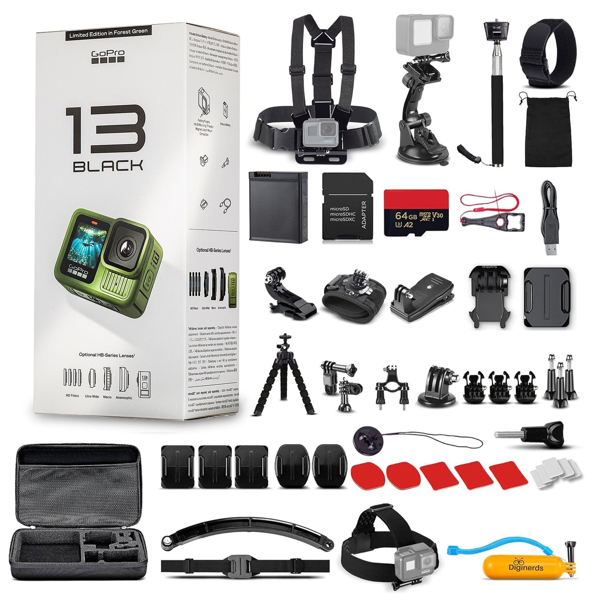 GoPro HERO13 Forest Green - Waterproof Action Camera + 64GB Card and 50 Piece Accessory Kit