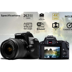 Canon EOS 250D / Rebel SL3 DSLR Camera with 18-55mm Lens Black + Creative Filter Set, EOS Camera Bag + Sandisk Ultra 64GB Card